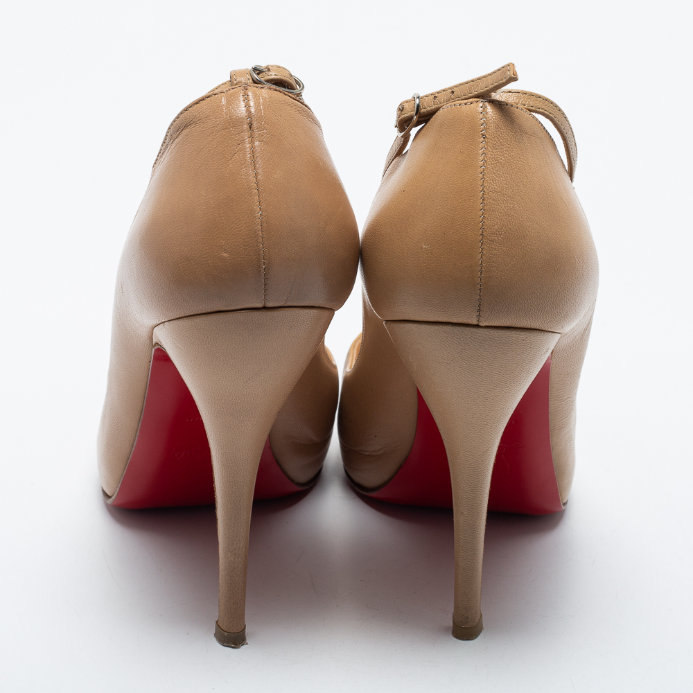 Christian Louboutin Beige Leather Ankle Strap Pumps Size 37.5