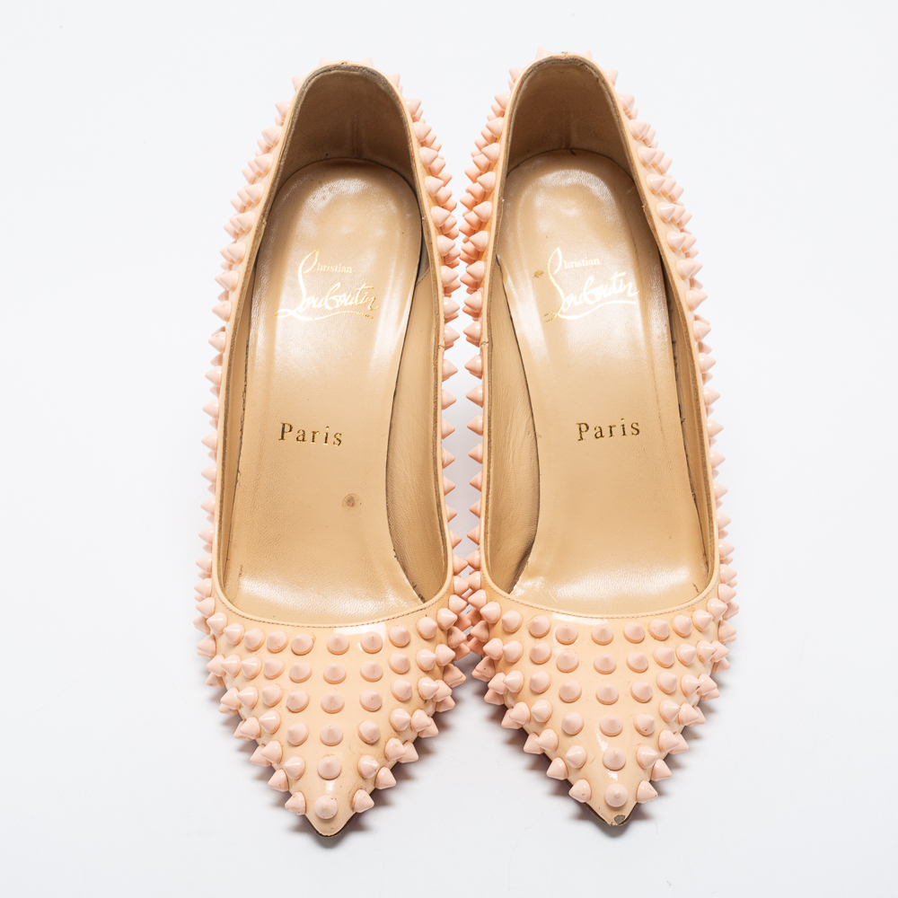Christian Louboutin Light Peach Patent Leather Pigalle Spikes Pumps Size 36.5