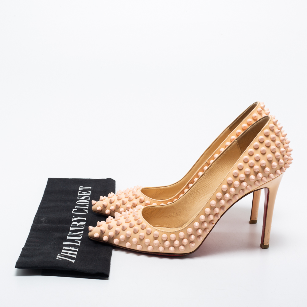 Christian Louboutin Light Peach Patent Leather Pigalle Spikes Pumps Size 36.5