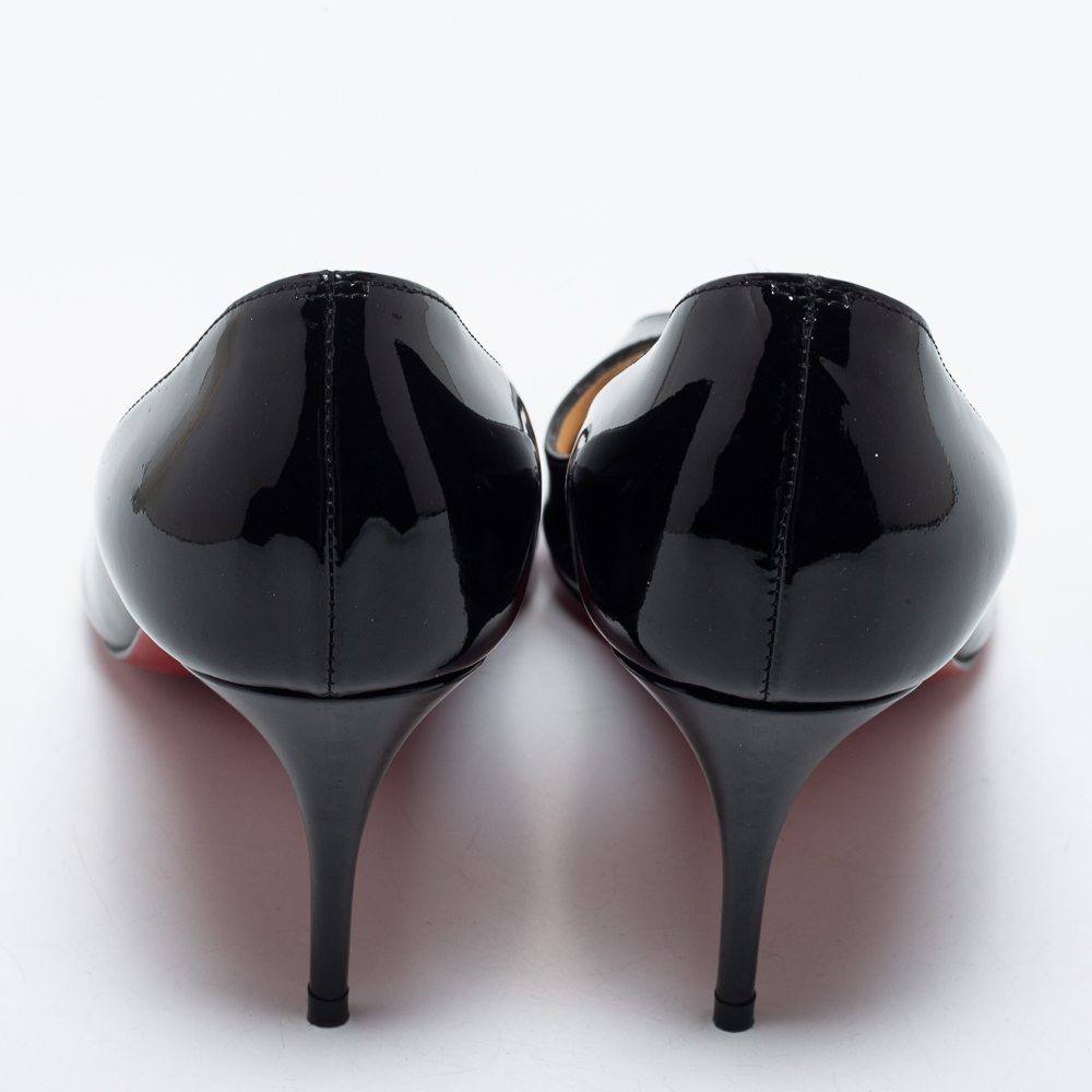 Christian Louboutin Black Patent Leather Flo Peep Toe Pumps Size 35