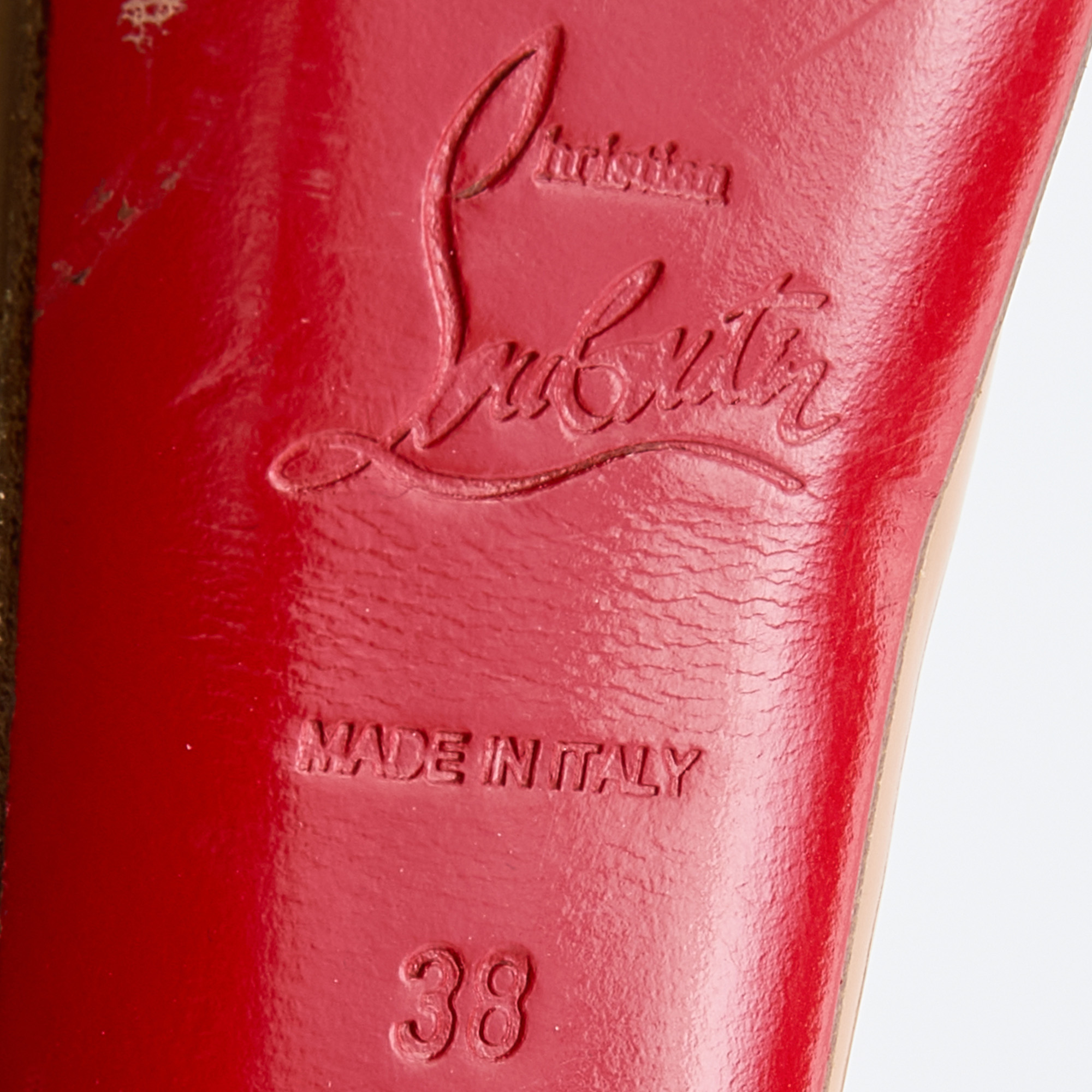 Christian Louboutin Beige Patent Leather Lady Peep Toe Platform Pumps Size 38