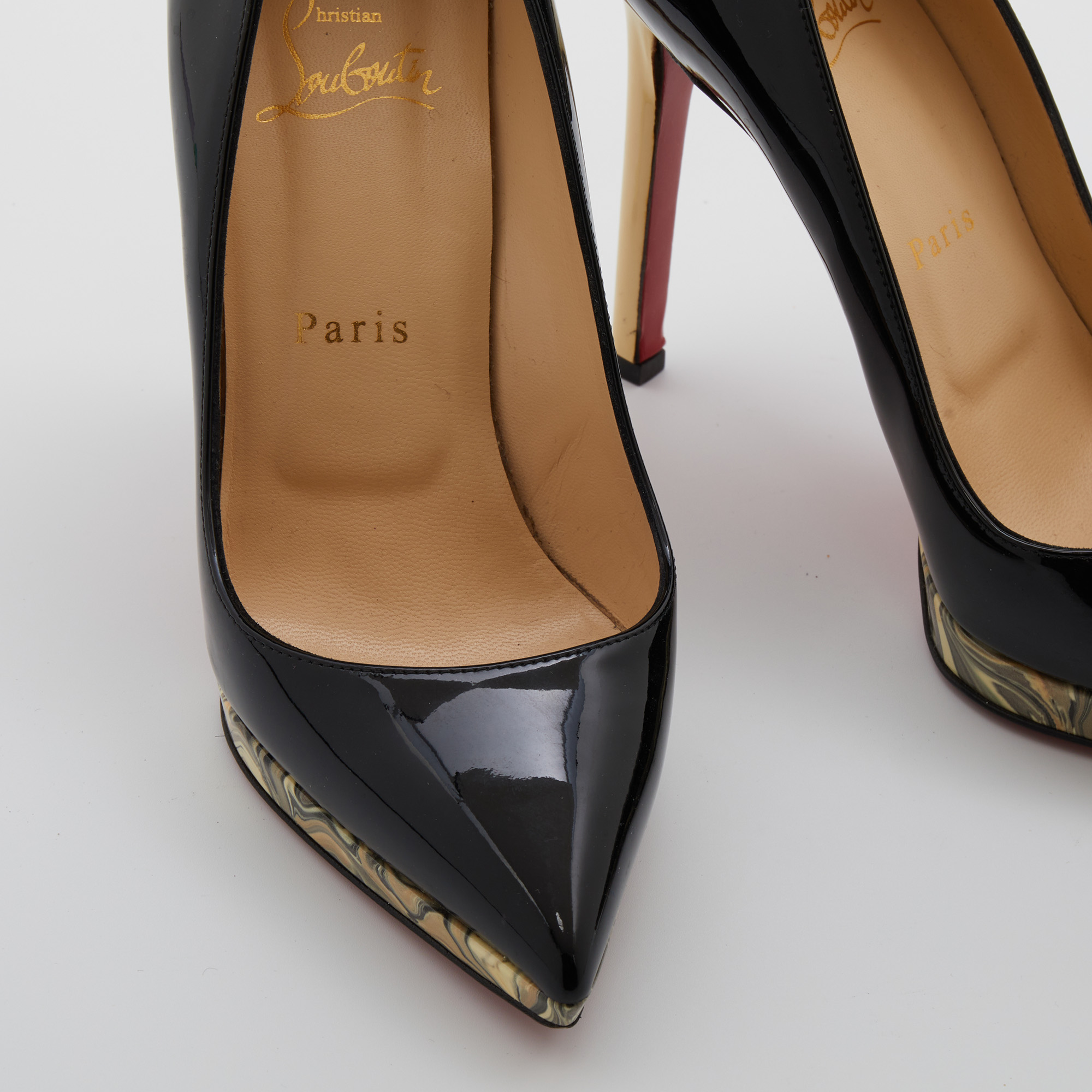 Christian Louboutin Black Patent Leather Pointed Toe Pumps Size 36