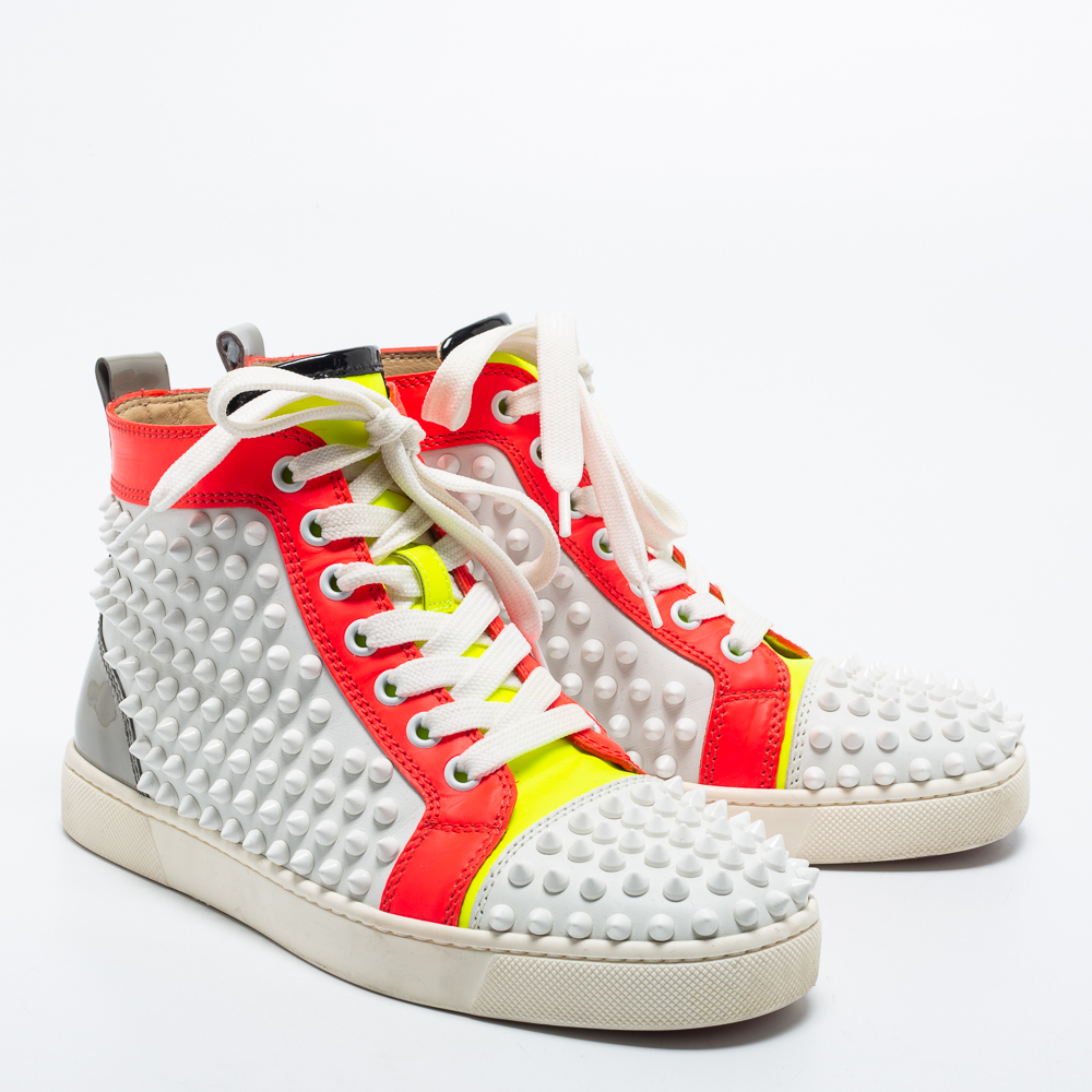 Christian Louboutin Multicolor Patent And Leather Louis Spikes High Top Sneakers Size 36