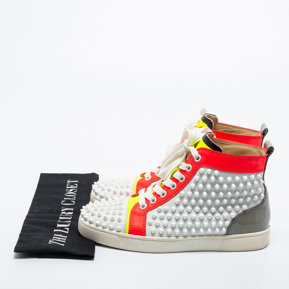 Christian Louboutin Multicolor Patent And Leather Louis Spikes High Top Sneakers Size 36
