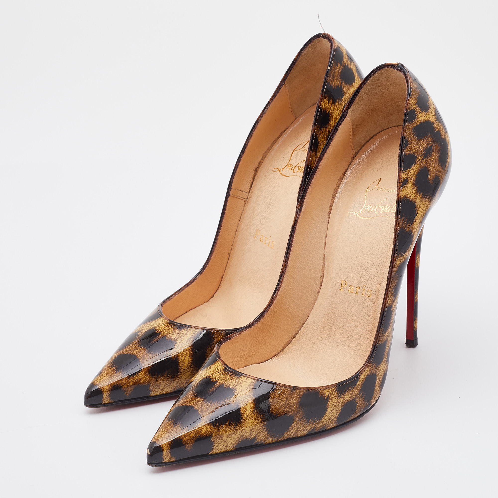 Christian Louboutin Brown Leopard Print Patent Leather So Kate Pumps Size
Christian Louboutin Brown Leopard Print Patent Leather So Kate Pumps Size