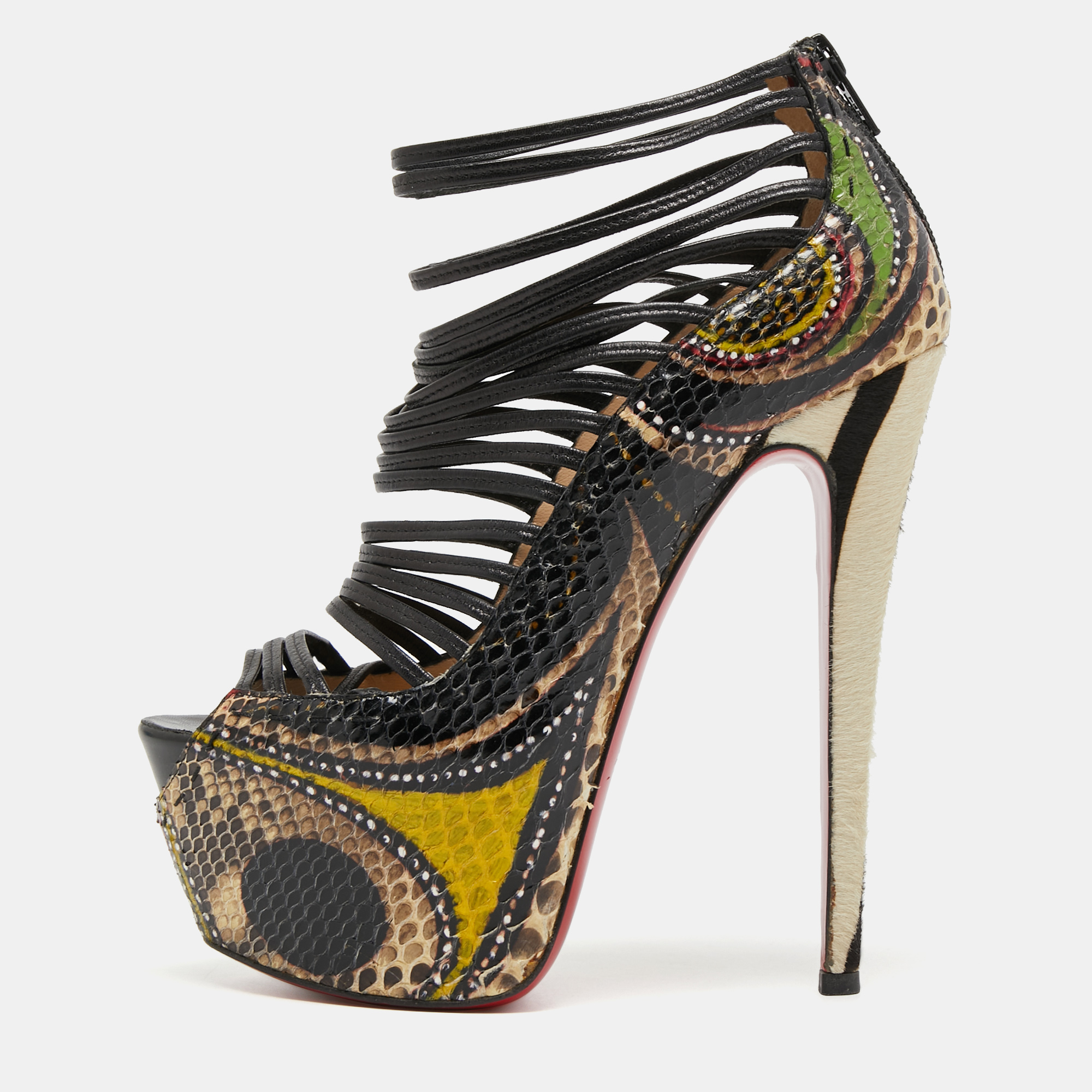 Christian Louboutin Multicolor Python Leather Zoulou Strappy Pumps Size 37.5