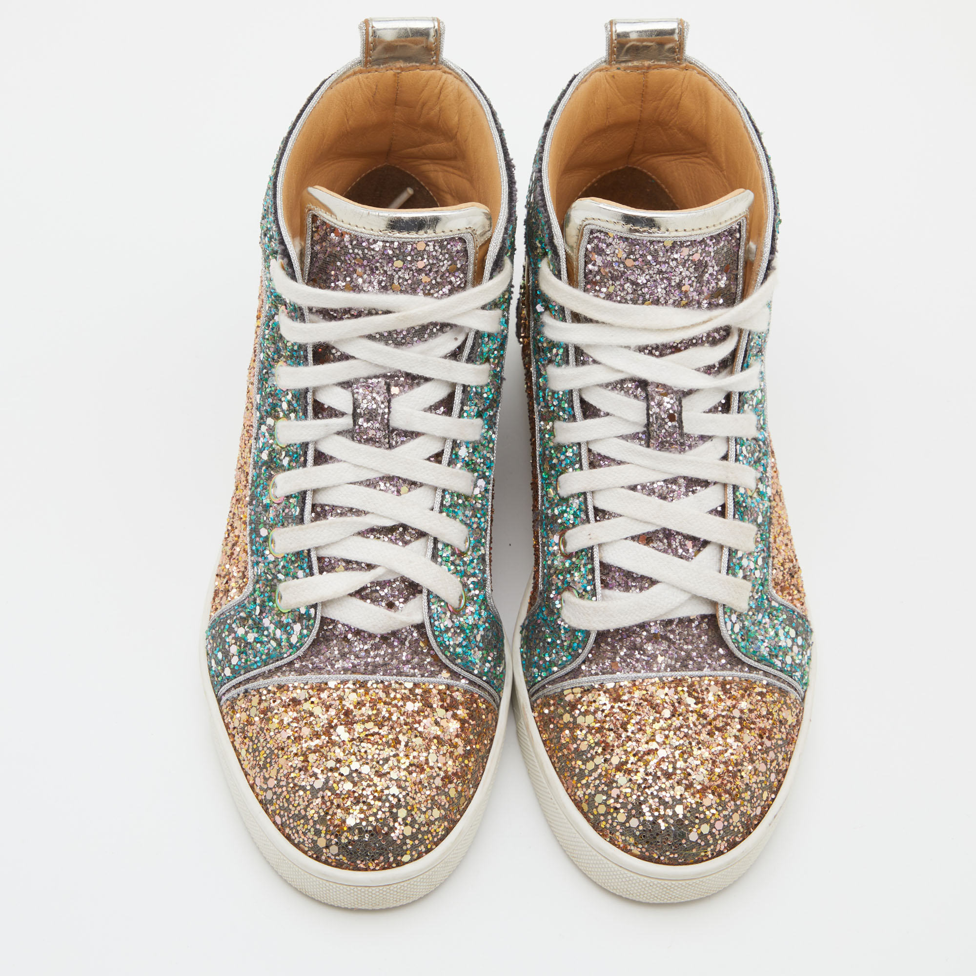 Christian Louboutin Multicolor Glitter Fabric Bip Bip High Top Sneakers Size 35.5