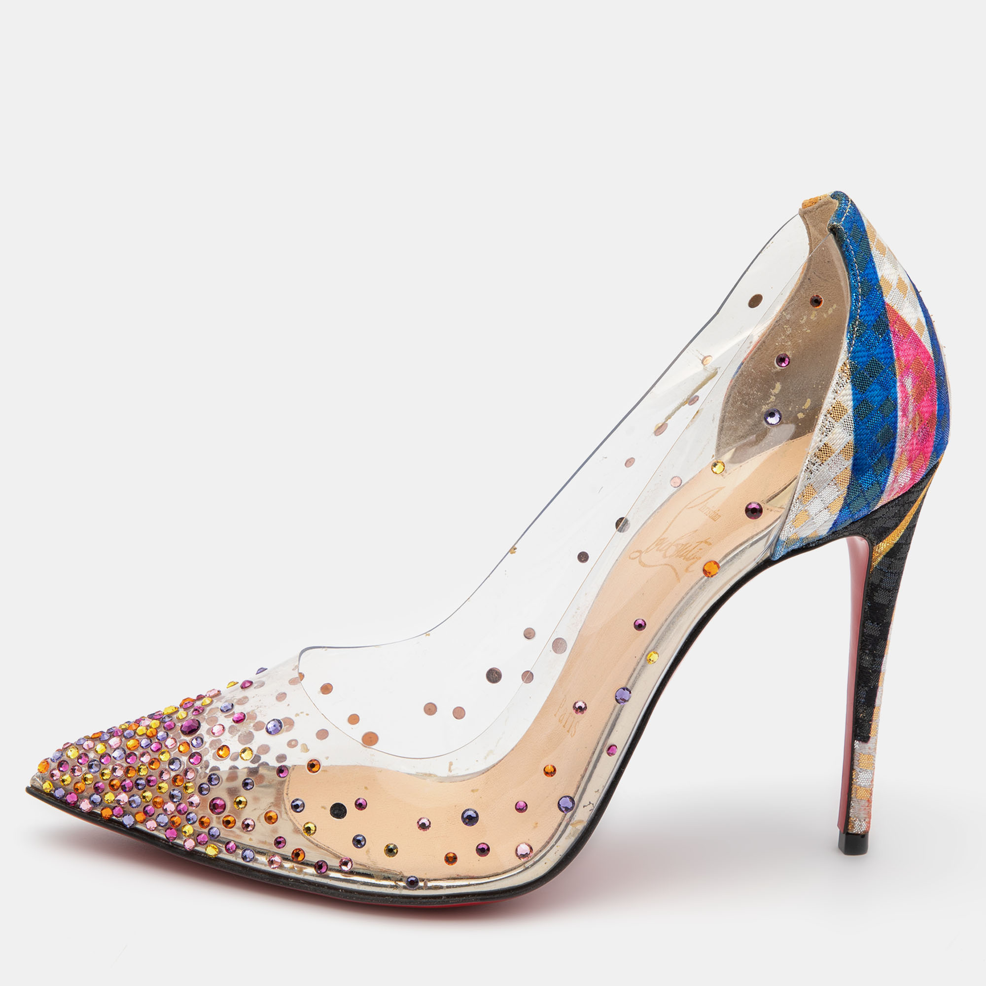 Christian Louboutin Multicolor Printed Lurex Fabric And PVC Degrastrass Pumps Size 36
