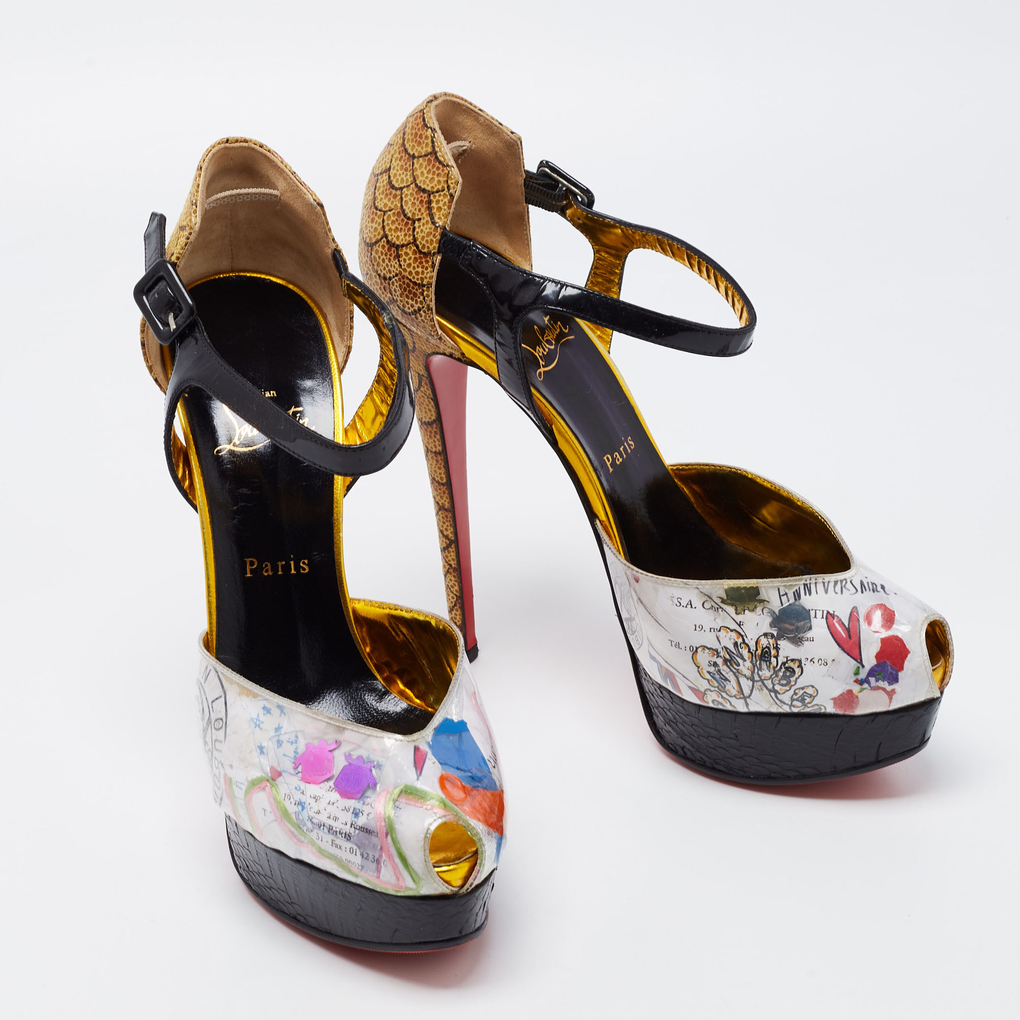 Christian Louboutin Multicolor PVC And Watersnake No. 299 Trash Pumps Size 40