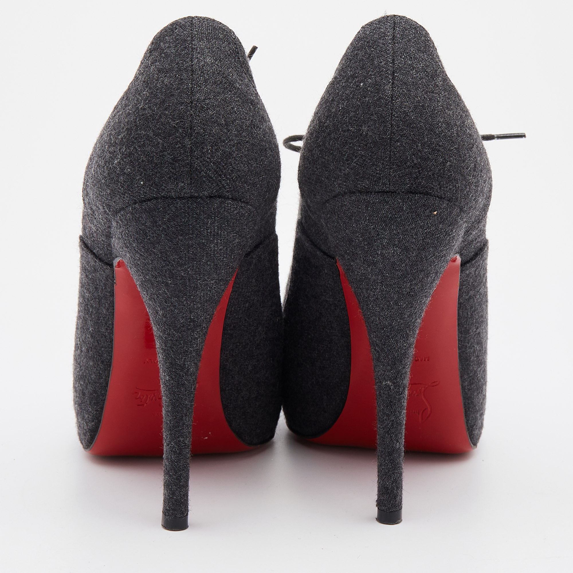 Christian Louboutin Grey Felt Fabric Flannel Lady Peep Toe Lace Up Oxford Booties Size 38