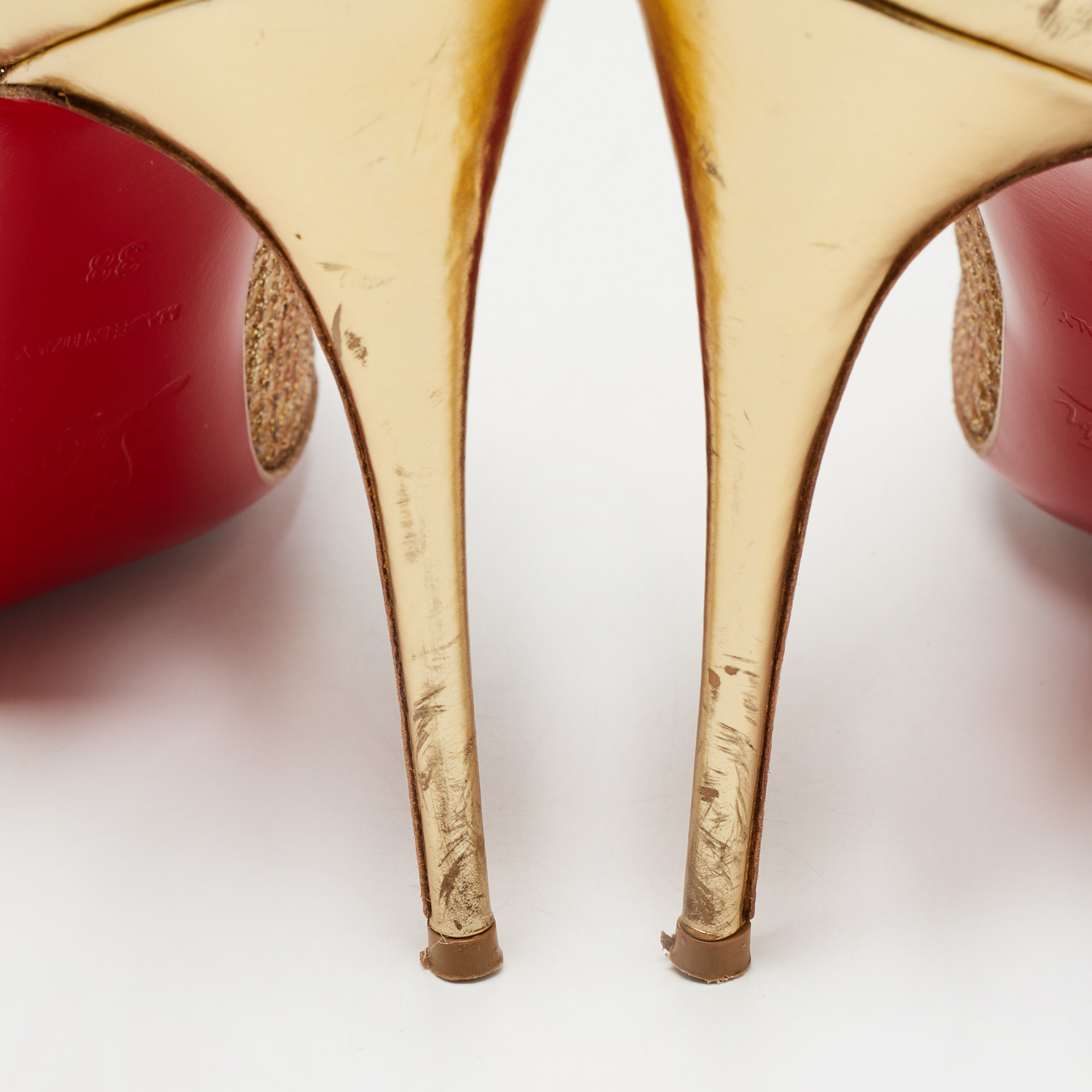 Christian Louboutin Gold Leather And Mesh Follies Resille Pumps Size 38