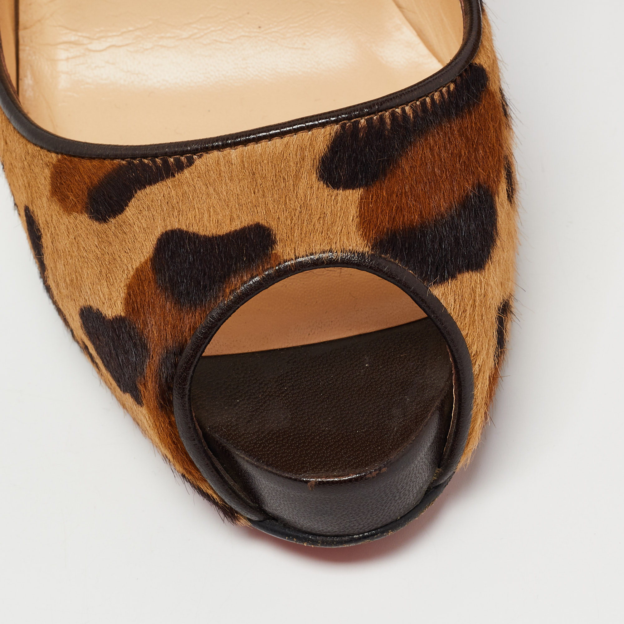 Christian Louboutin Brown Leopard Print Calf Hair Very Prive Peep Toe Pumps Size 40.5