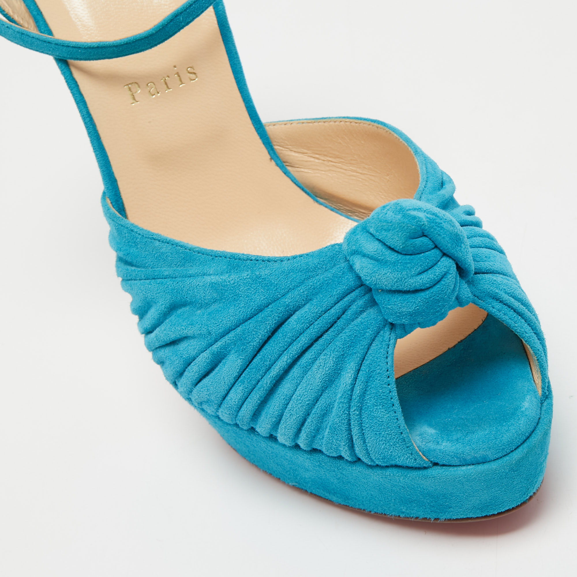 Christian Louboutin Blue Knotted Suede Greissimo Ankle Strap Sandals Size 40.5