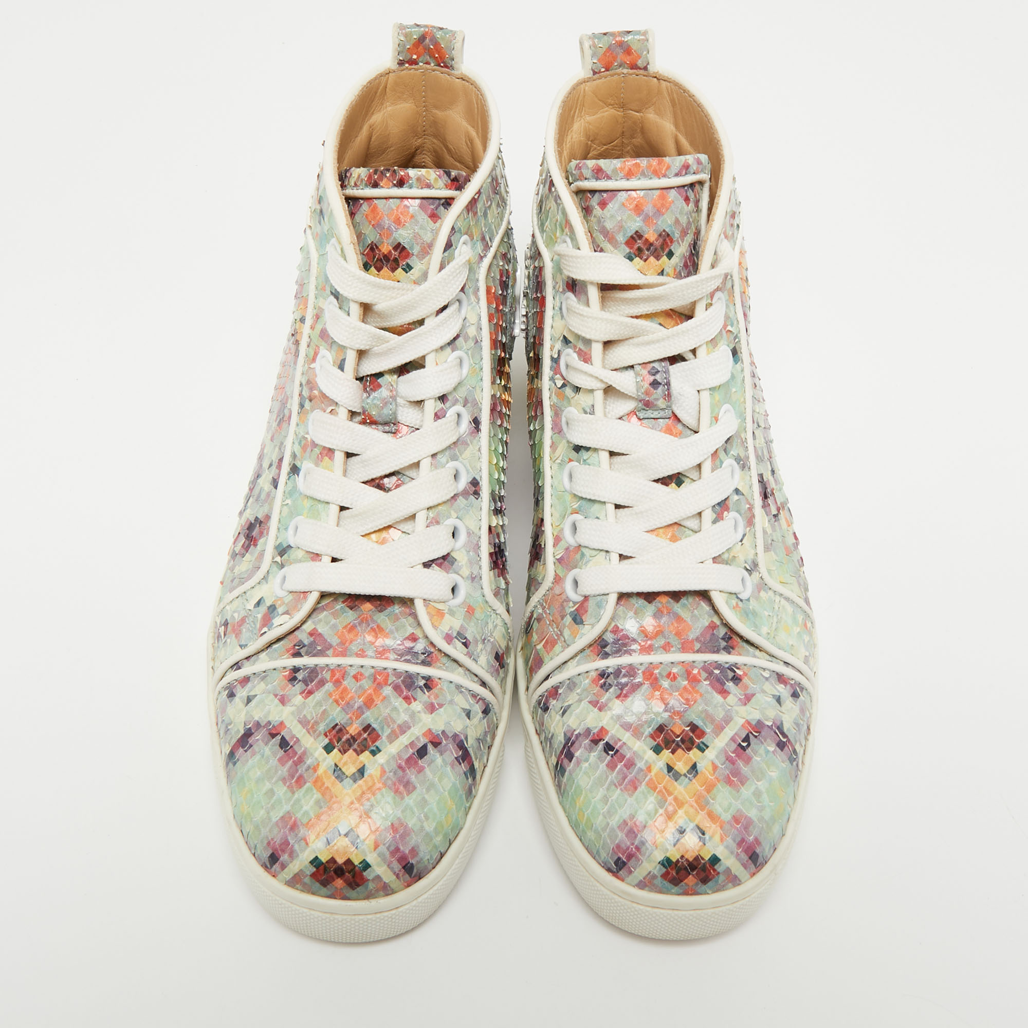 Christian Louboutin Multicolor Printed Python Louis Orlato High Top Sneakers Size 37