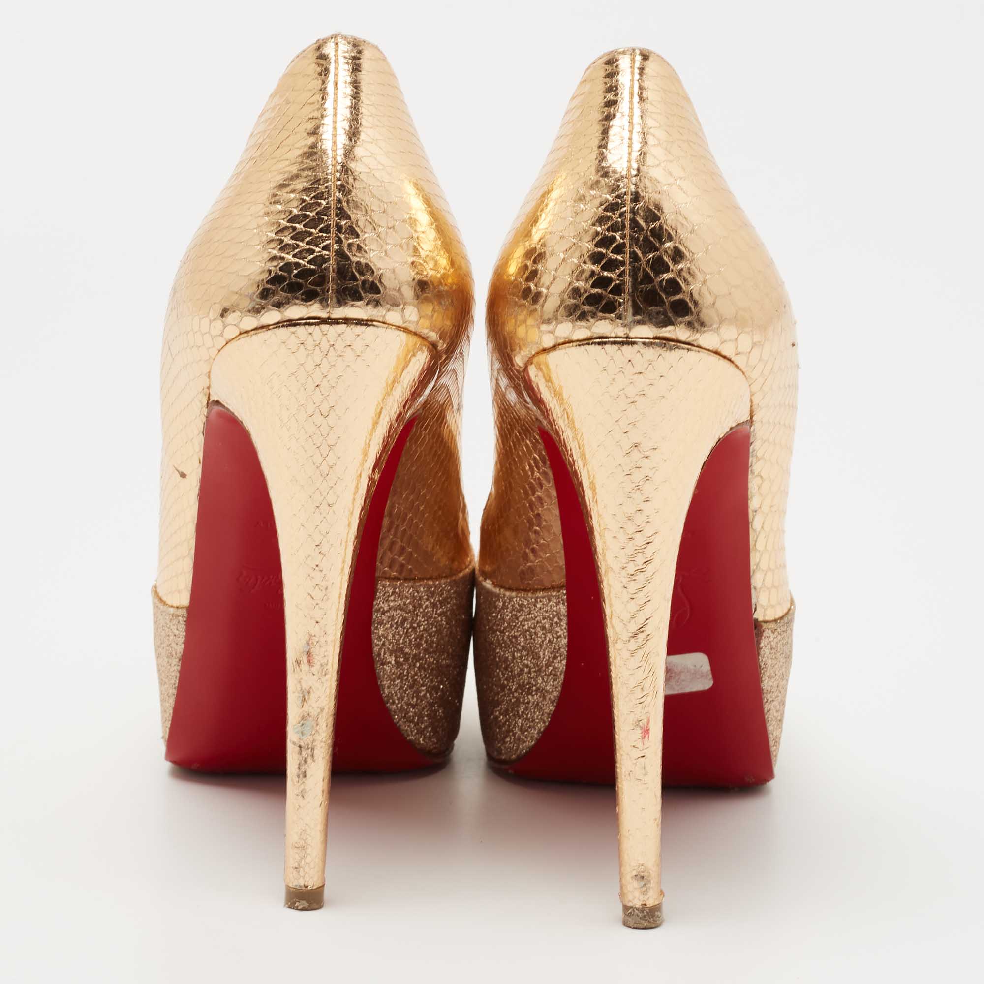 Christian Louboutin Maggie Glitter & Snakeskin Embossed Leather Platform Pumps Size 36.5