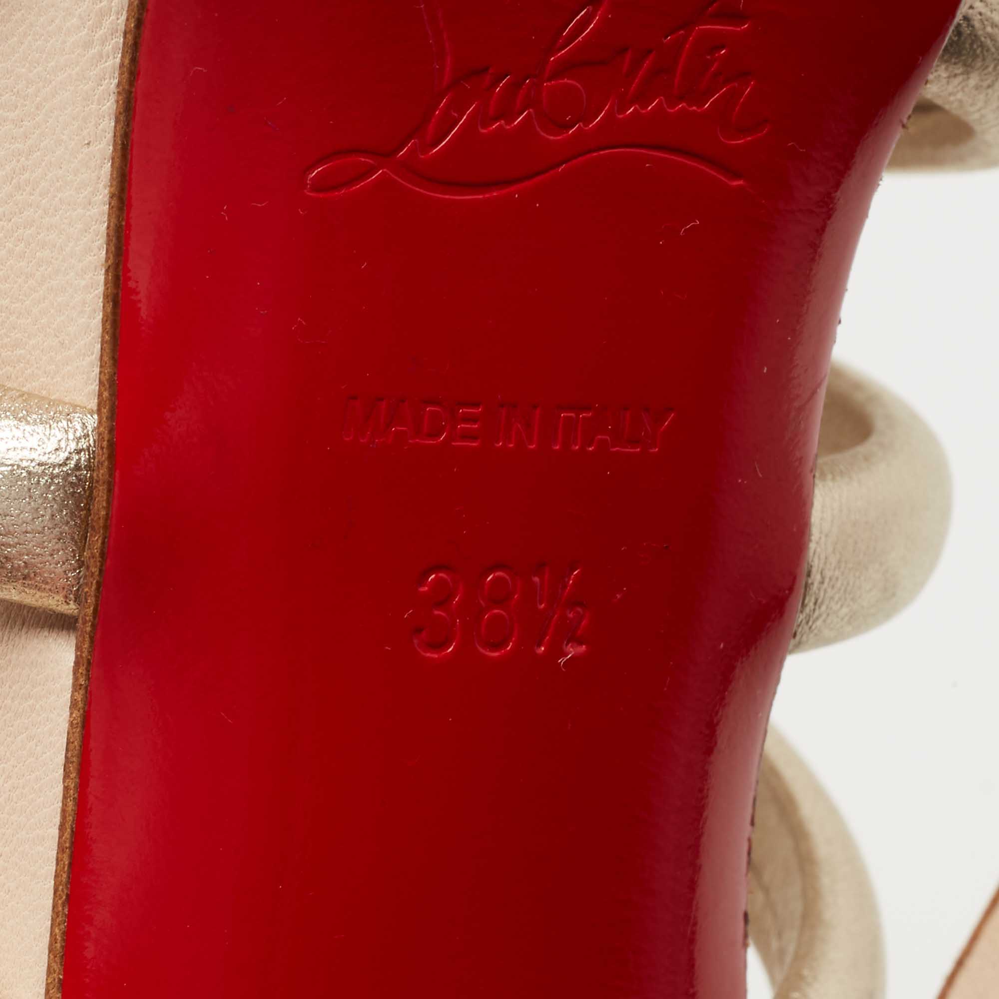 Christian Louboutin Gold/Beige Leather Romaine Platform Sandals Size 38.5