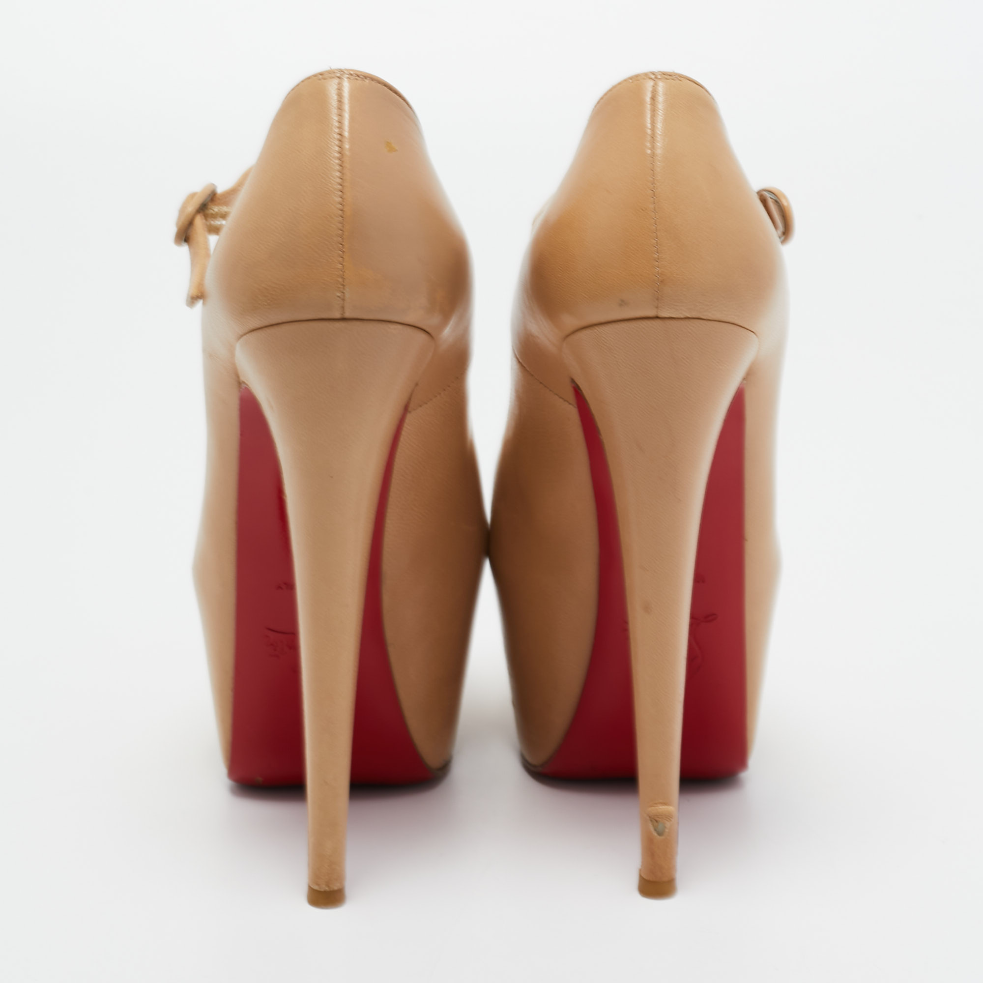 Christian Louboutin Beige Leather Lady Highness Peep Toe Pumps Size 36