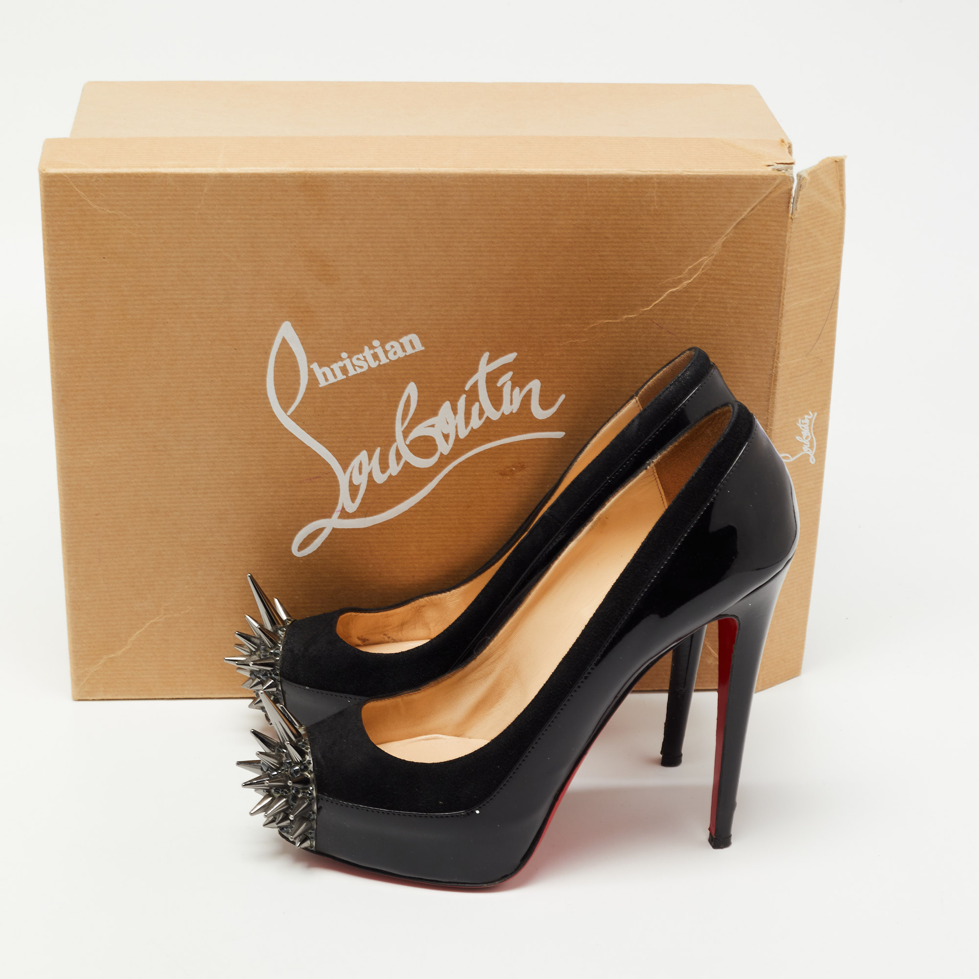 Christian Louboutin Black Patent And Suede Asteroid Pumps Size 38.5