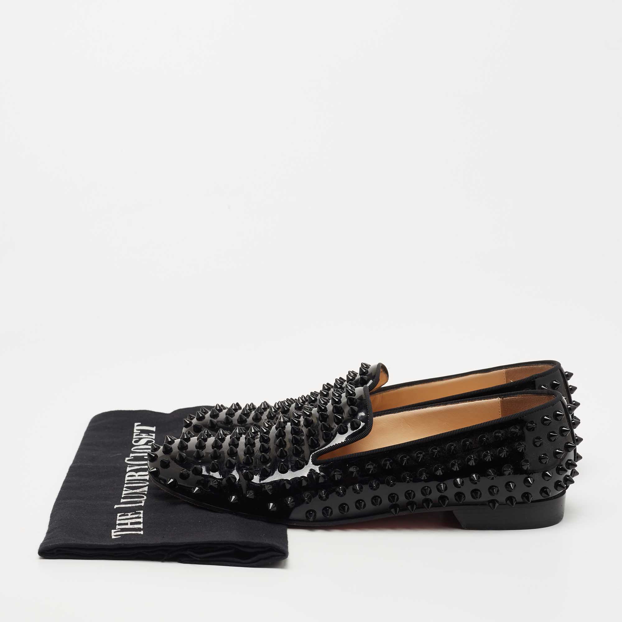 Christian Louboutin Black Patent Dandelion Spikes Loafers Size 39.5