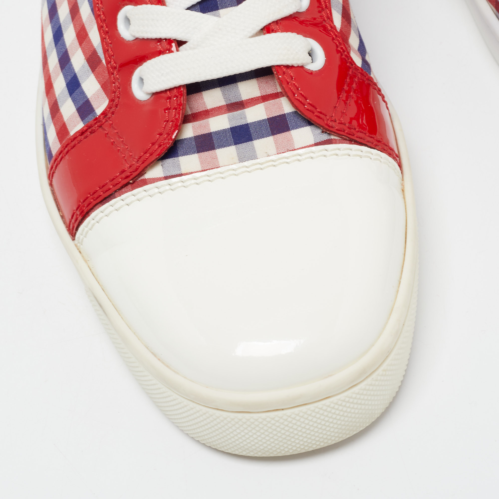 Christian Louboutin Tricolor Patent Leather And Plaid Fabric Louis High Top Sneakers Size 40