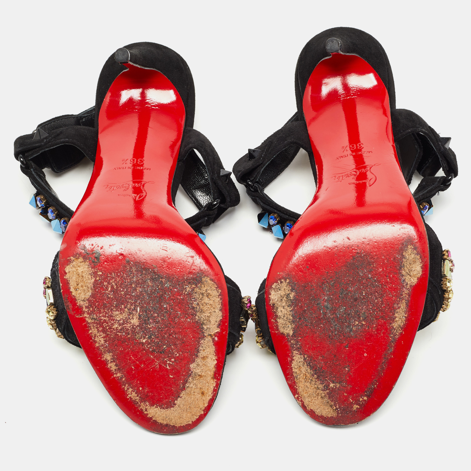 Christian Louboutin Black Suede Sova Broda Sandals Size 36.5
