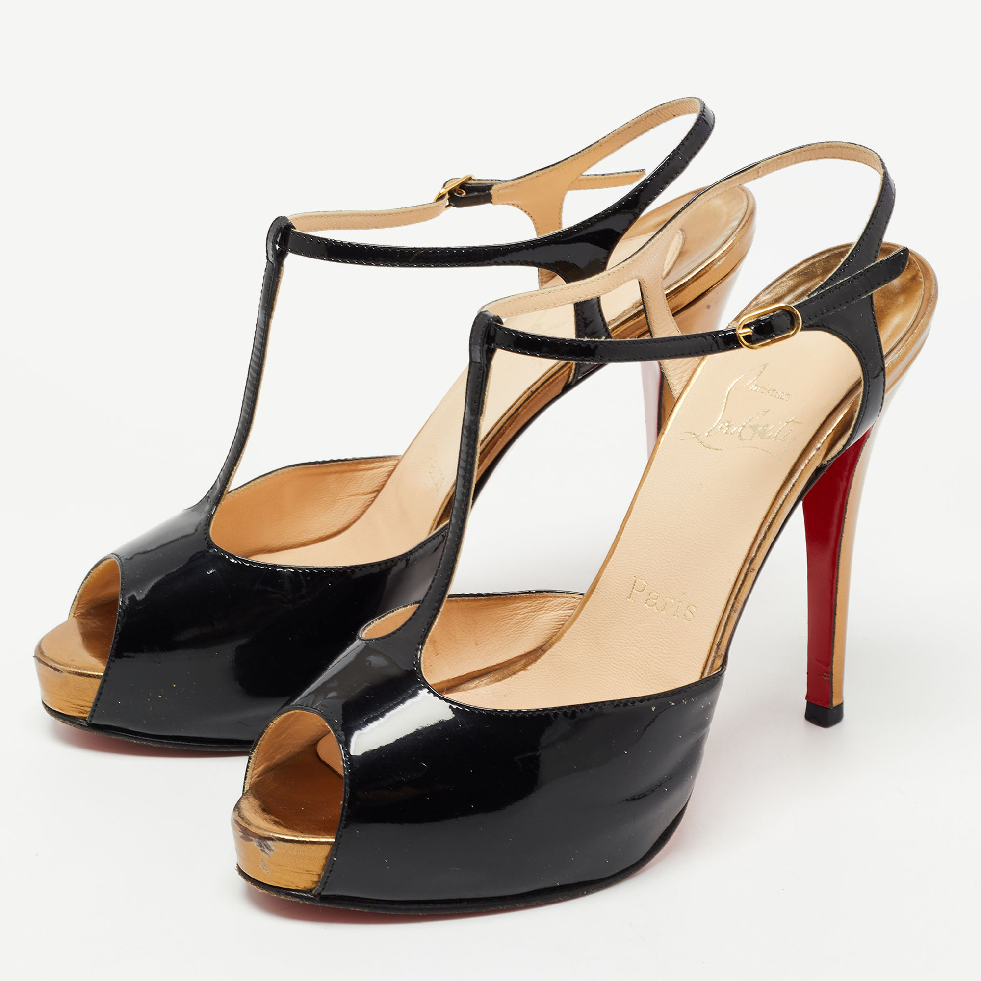 Christian Louboutin Black Patent Leather Peep Toe T-Bar Ankle Strap Sandals Size
Christian Louboutin Black Patent Leather Peep Toe T-Bar Ankle Strap Sandals Size
