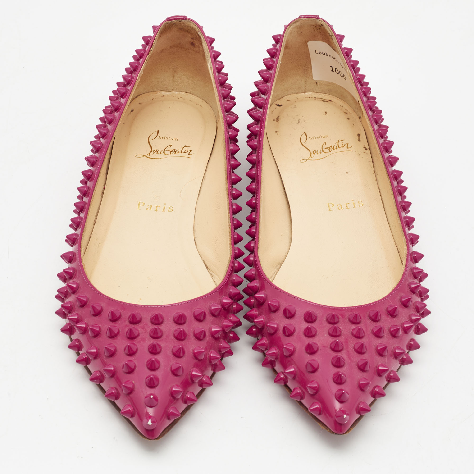 Christian Louboutin Pink Patent Leather Pigalle Spikes Ballet Flats Size 39