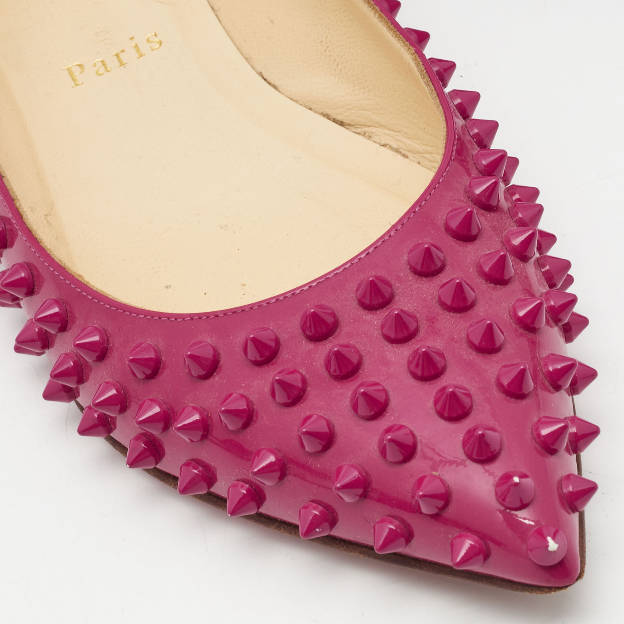Christian Louboutin Pink Patent Leather Pigalle Spikes Ballet Flats Size 39