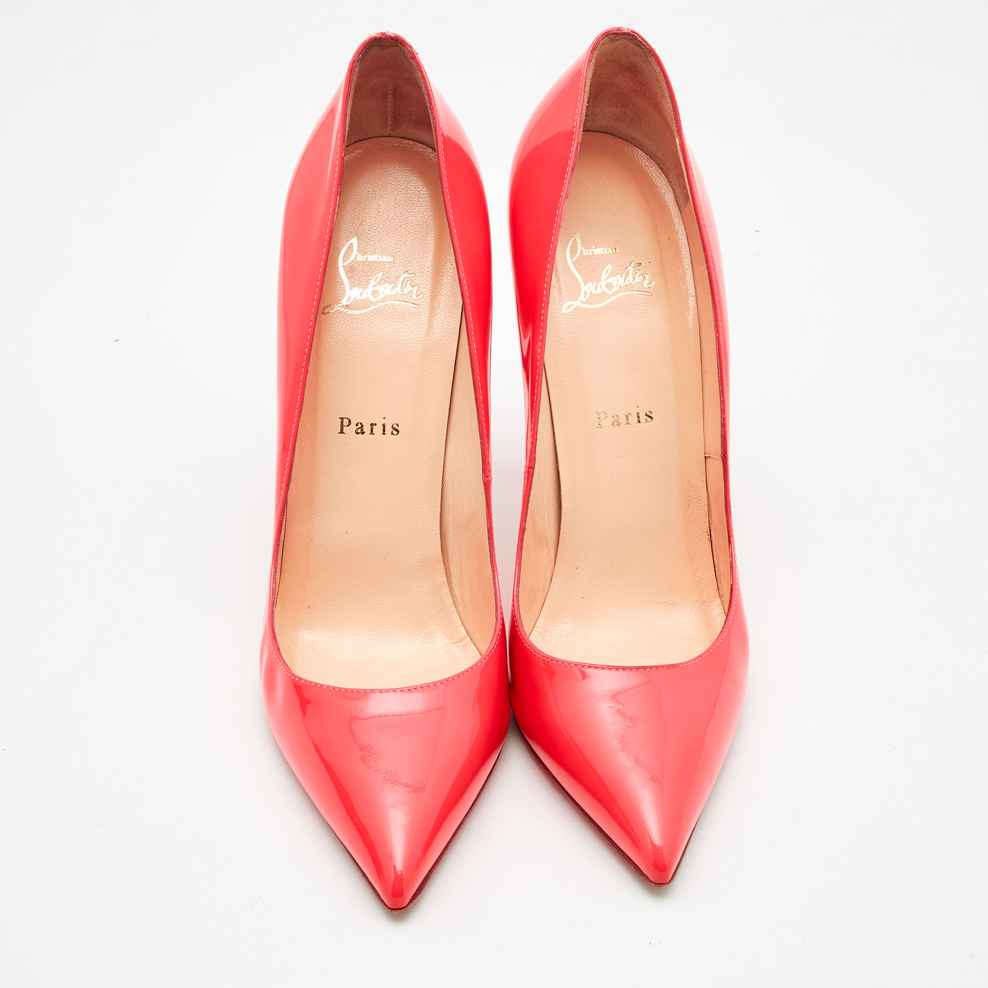 Christian Louboutin Neon Coral Patent Leather So Kate Pointed Toe Pumps Size 40.5