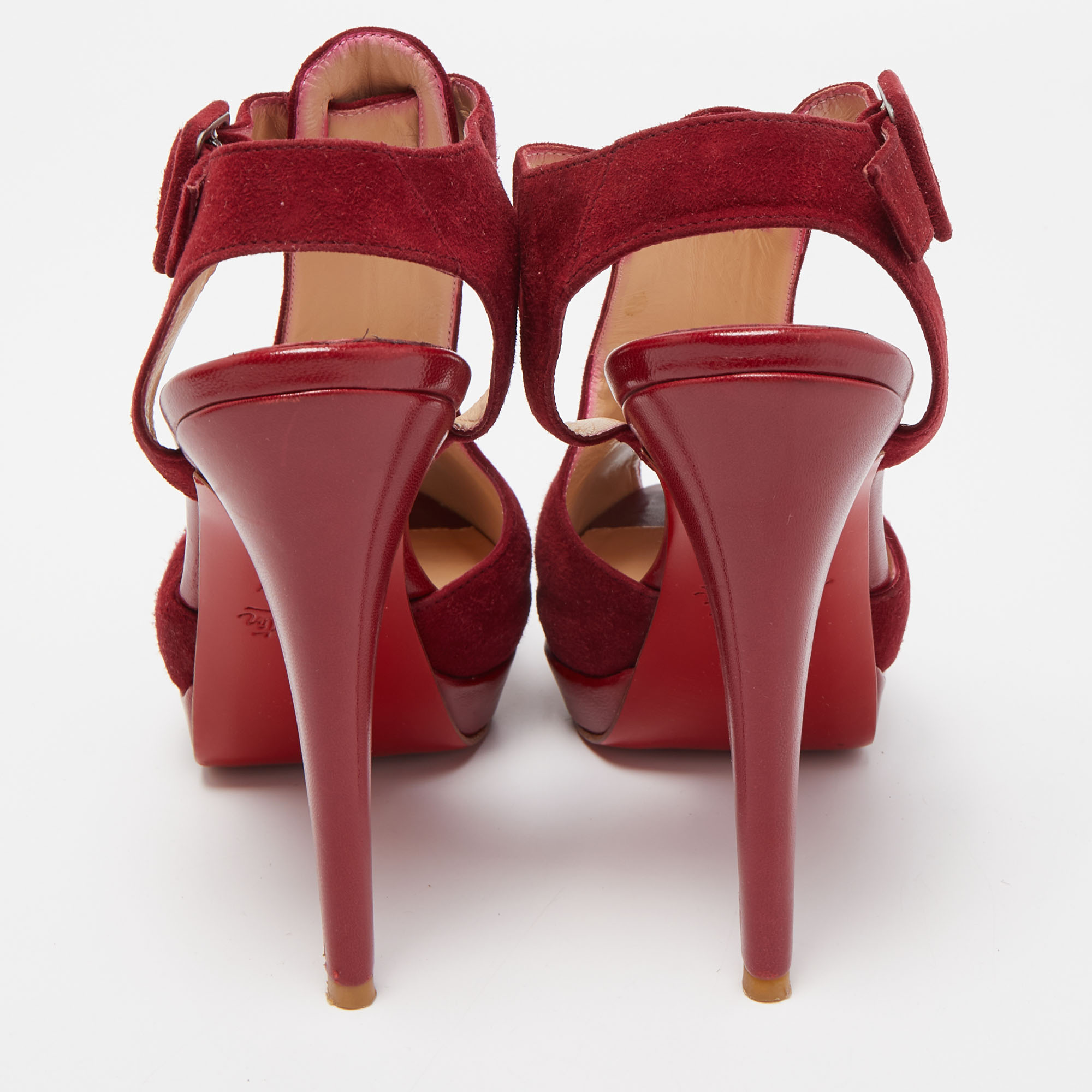 Christian Louboutin Red Suede Peep Toe Platform Sandals Size 37