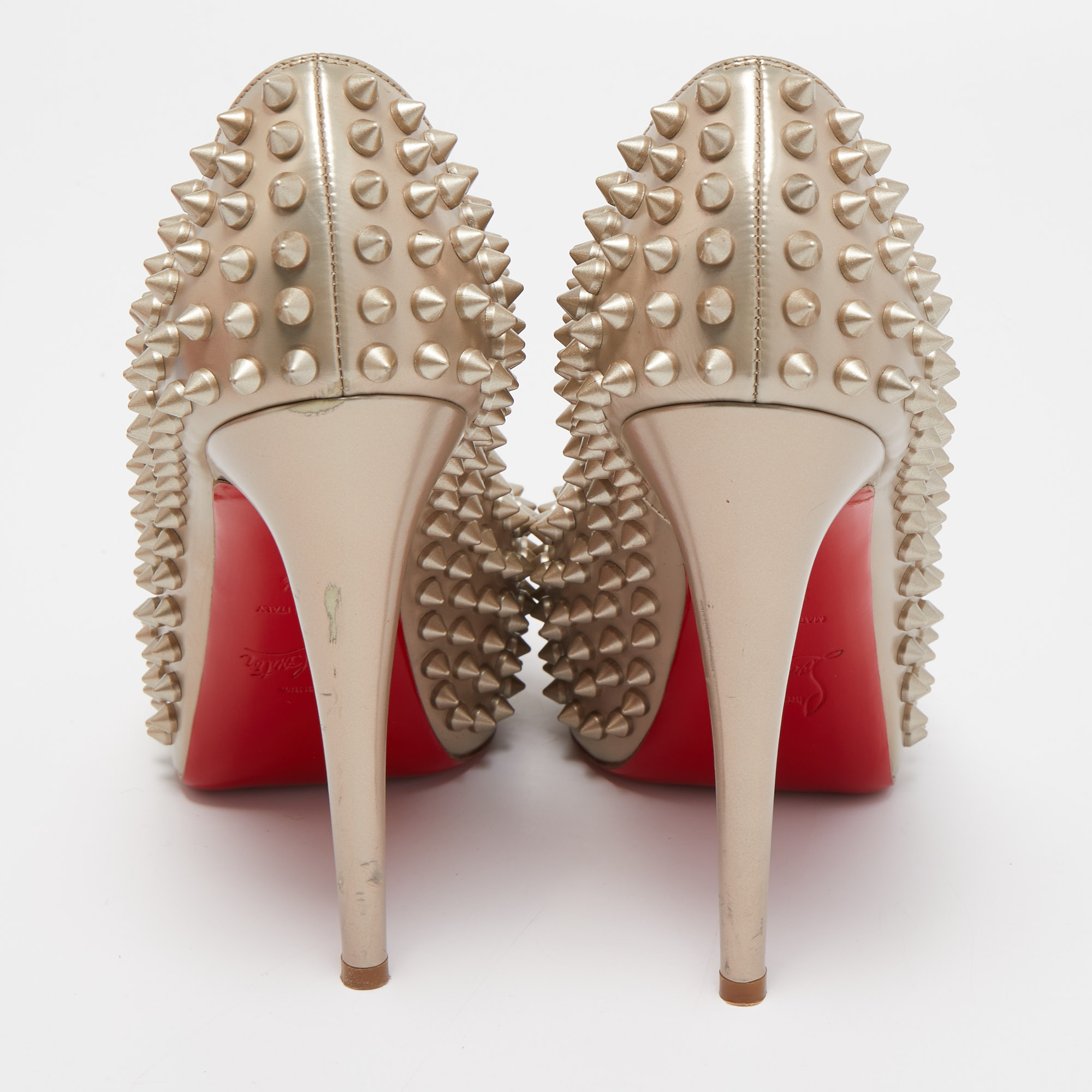Christian Louboutin Beige Leather Very Prive Spike Pumps Size 37.5