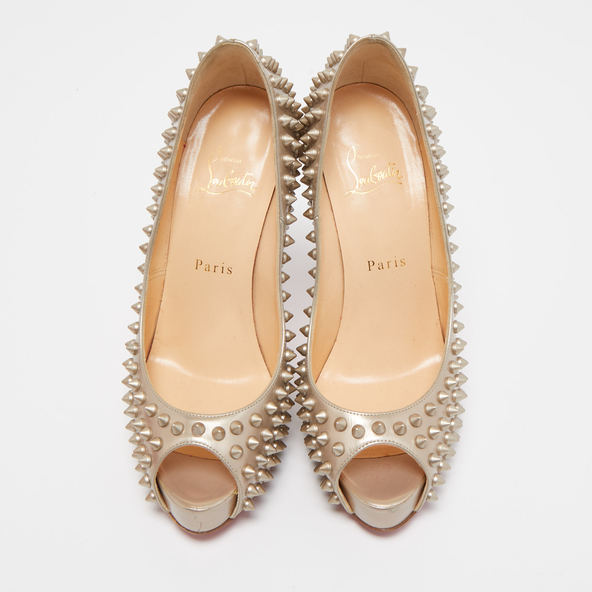 Christian Louboutin Beige Leather Very Prive Spike Pumps Size 37.5