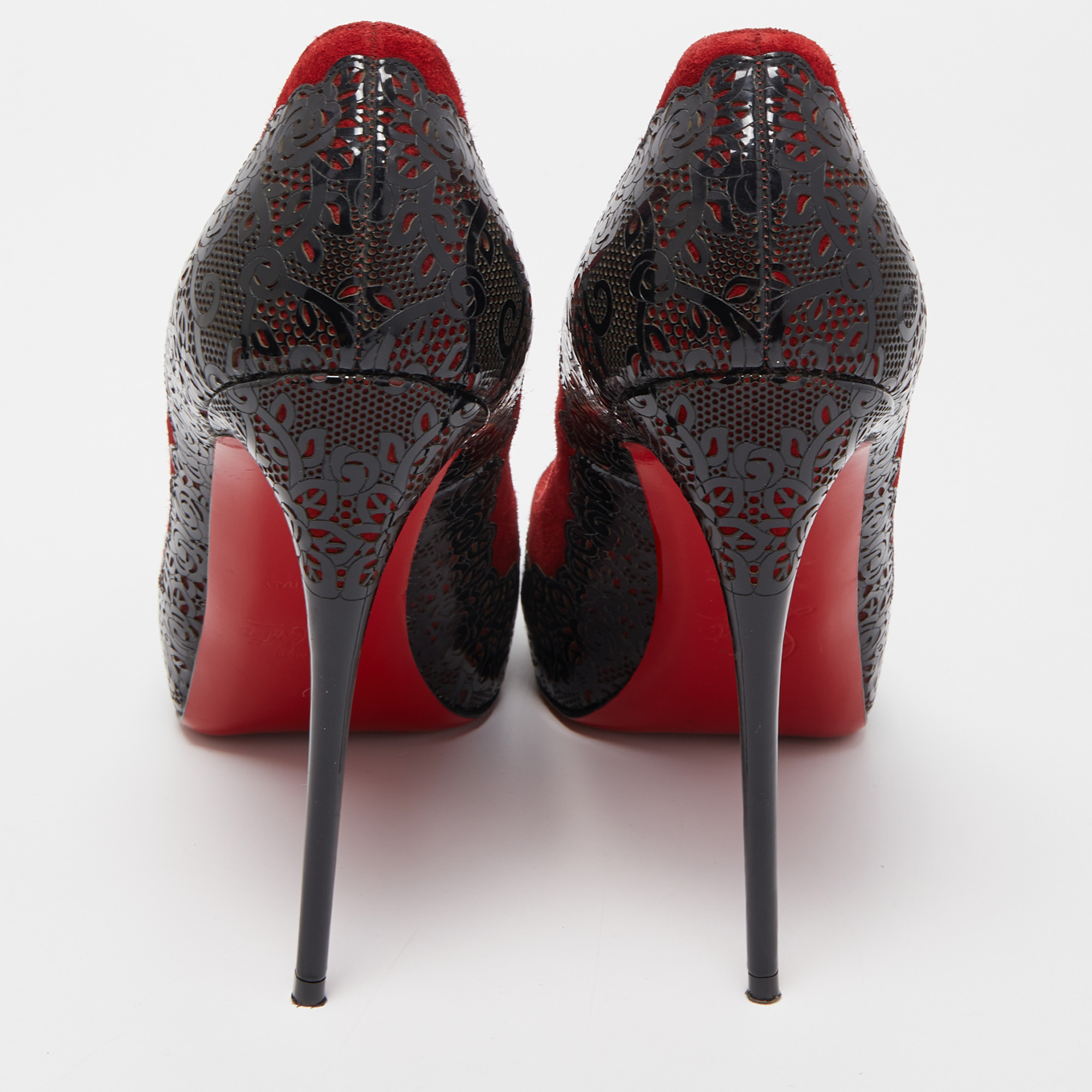 Christian Louboutin Black/Red Laser Cut Patent Leather And Suede Veramucha Pumps Size 39