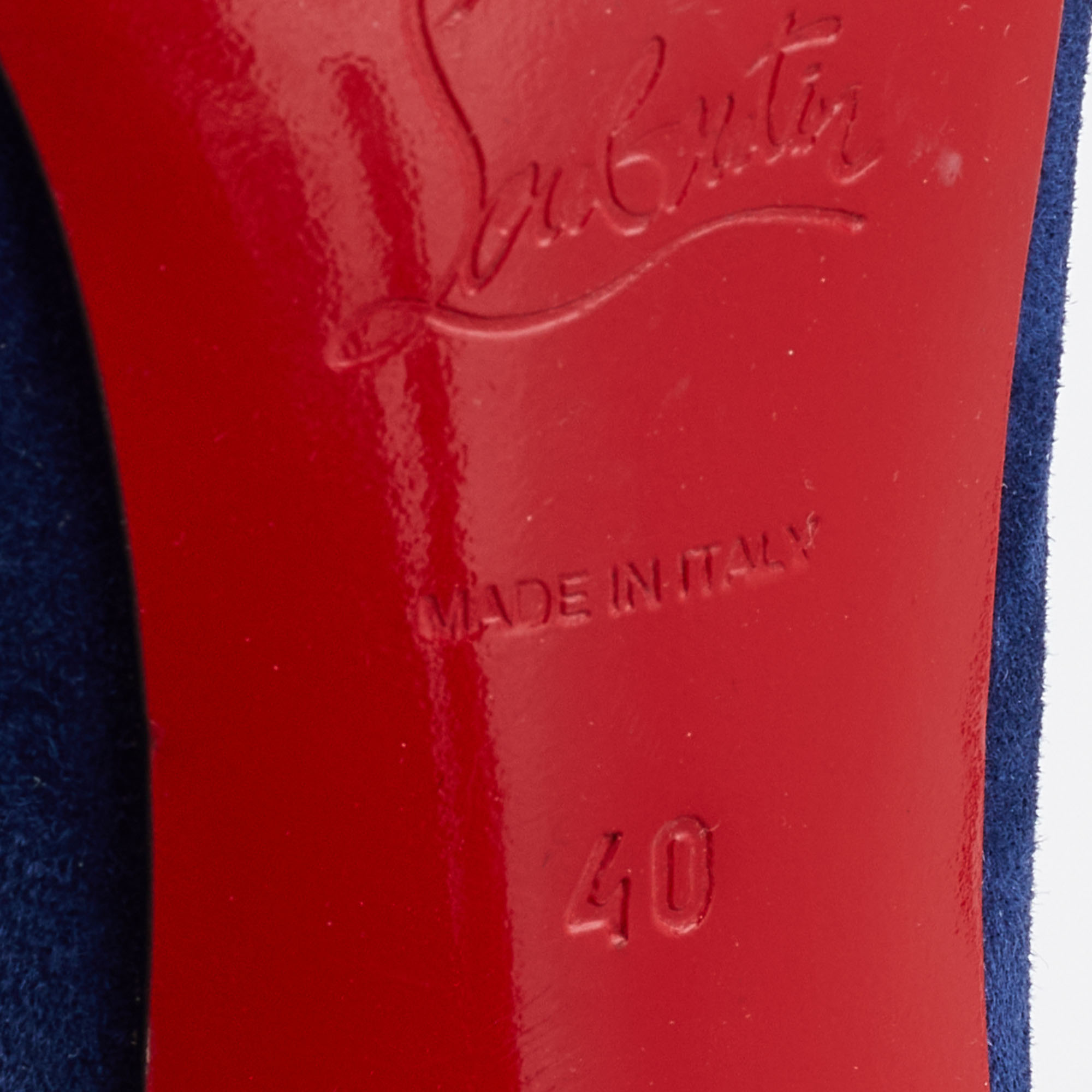 Christian Louboutin Oxford Blue Suede Metallip Chain Detail Metal Cap Toe Pumps Size 40