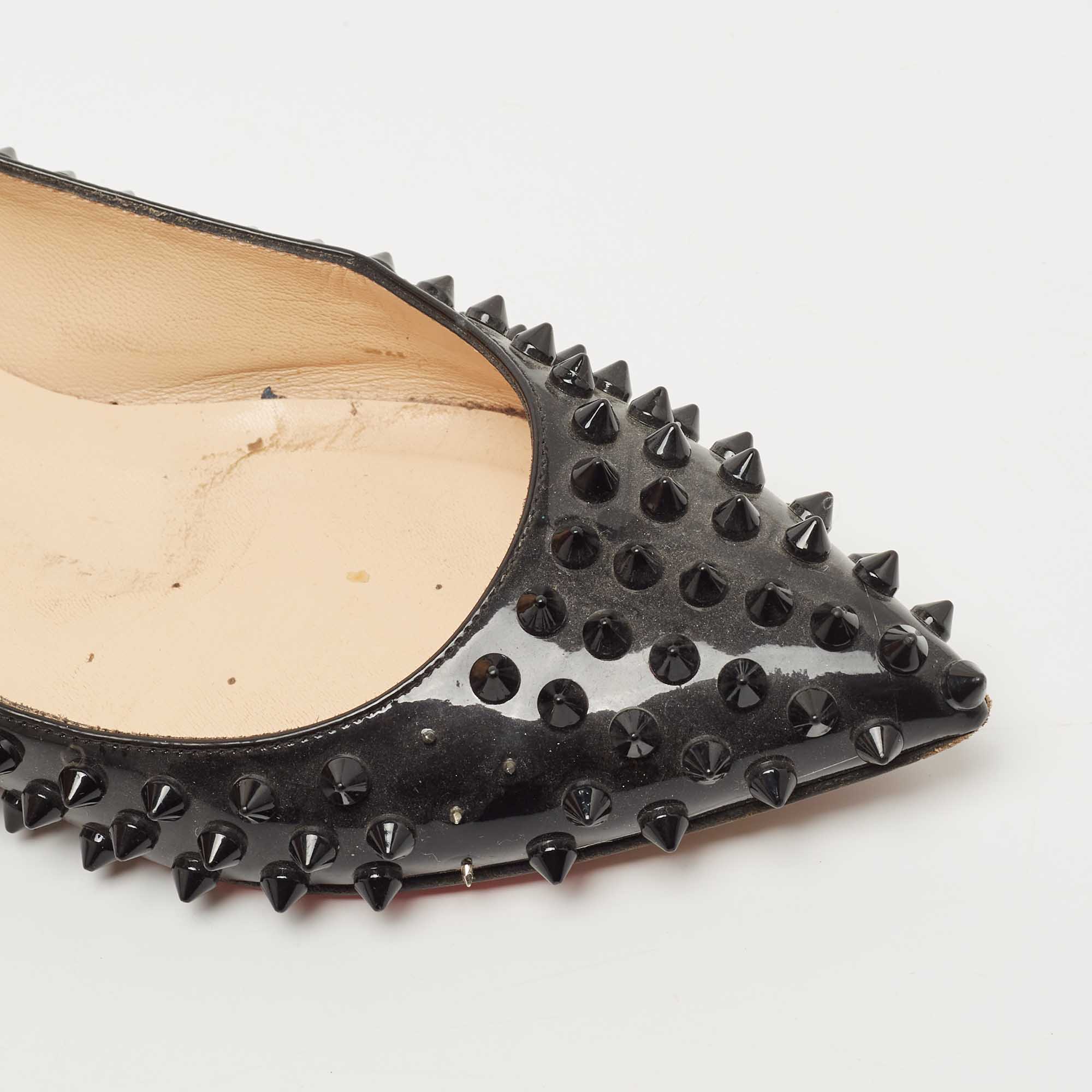 Christian Louboutin Black Patent Leather Pigalle Spikes Ballet Flats Size 37