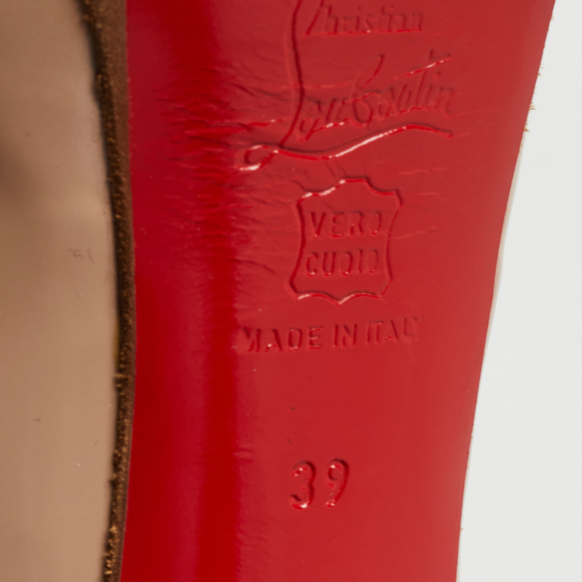 Christian Louboutin Beige Patent Peniche Peep Top Pumps Size 39