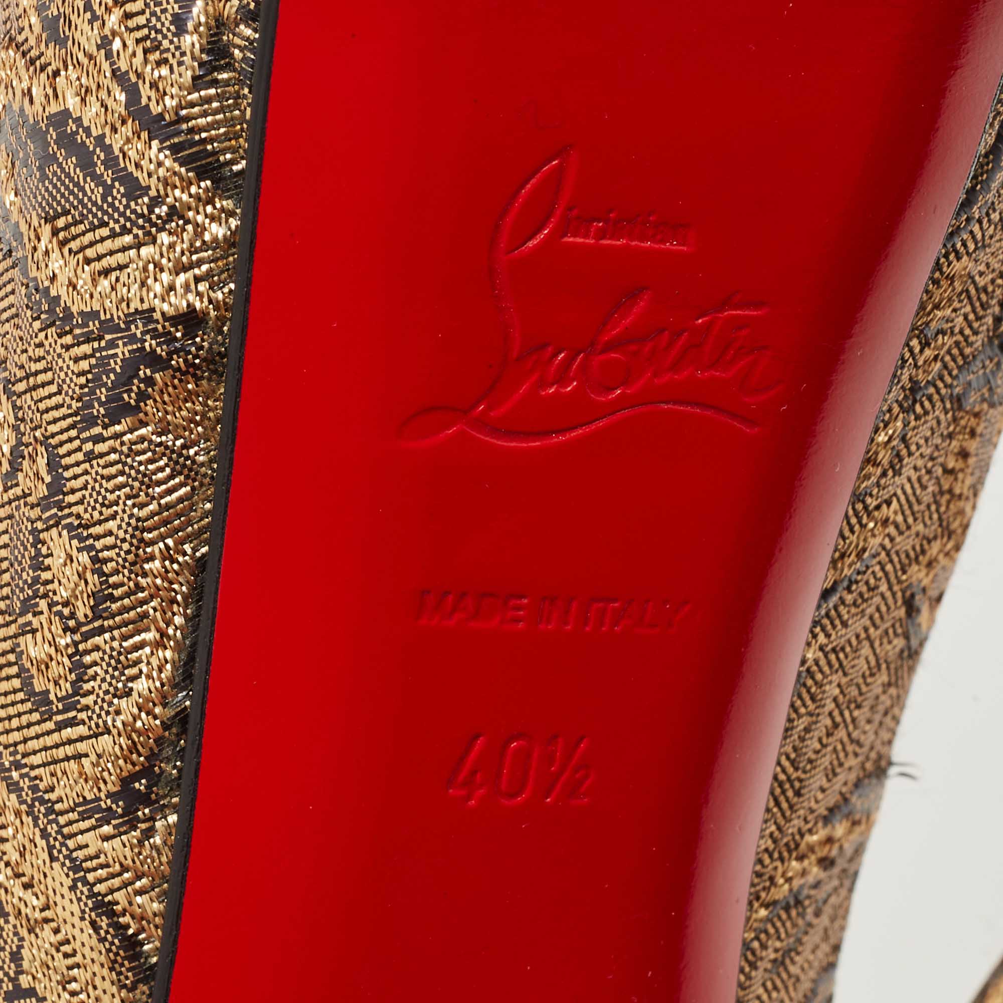 Christian Louboutin Gold Brocade Fabric Lady Peep Pumps Size 40.5