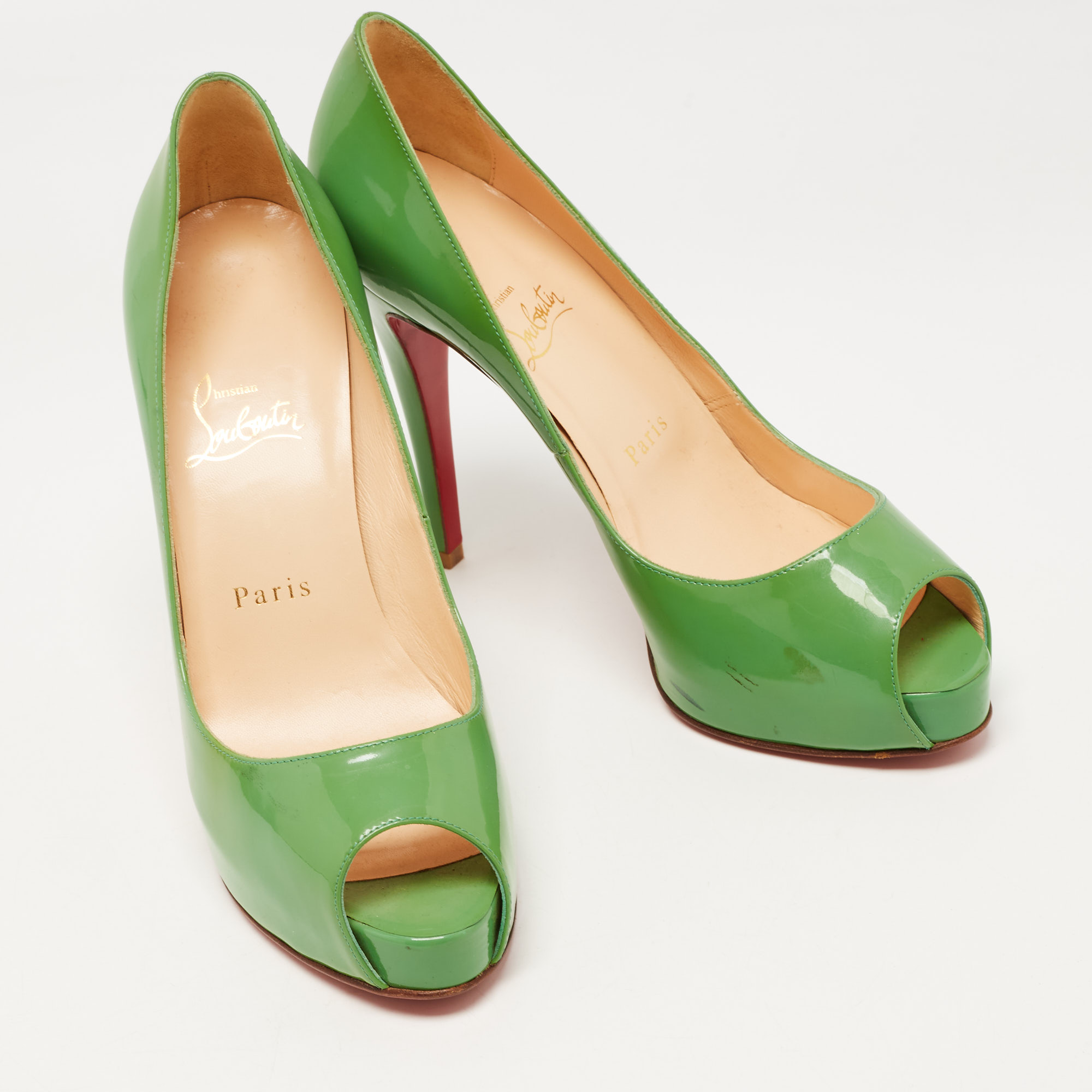 Christian Louboutin Green Patent Leather Very Prive Pumps Size 38.5