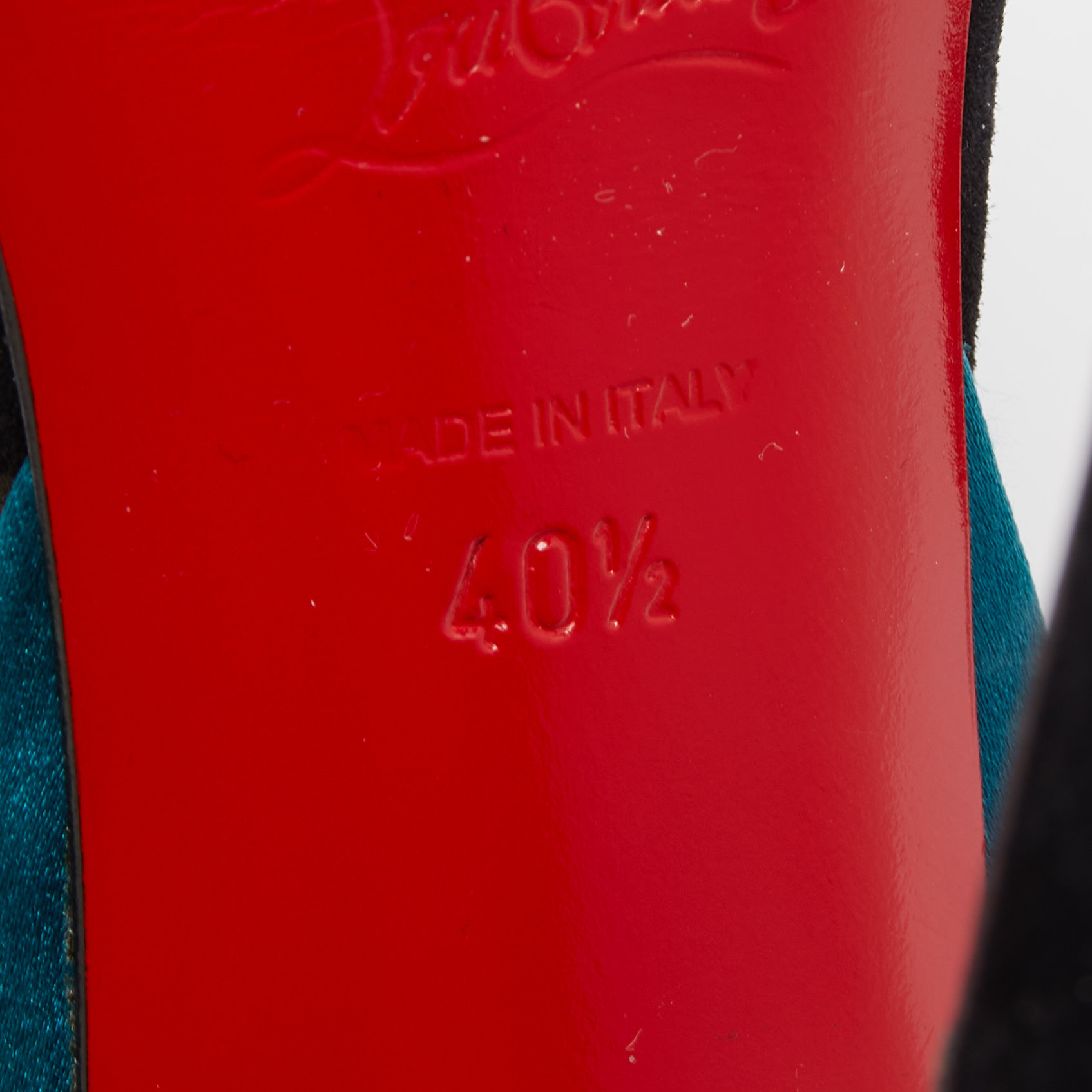Christian Louboutin Teal/Black Satin And Suede Vampanodo Sandals Size 40.5
