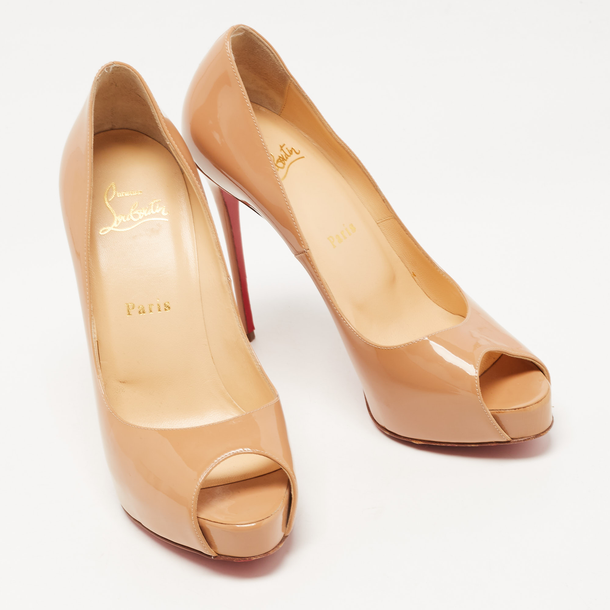 Christian Louboutin Beige Patent Leather New Very Prive Pumps Size 37.5