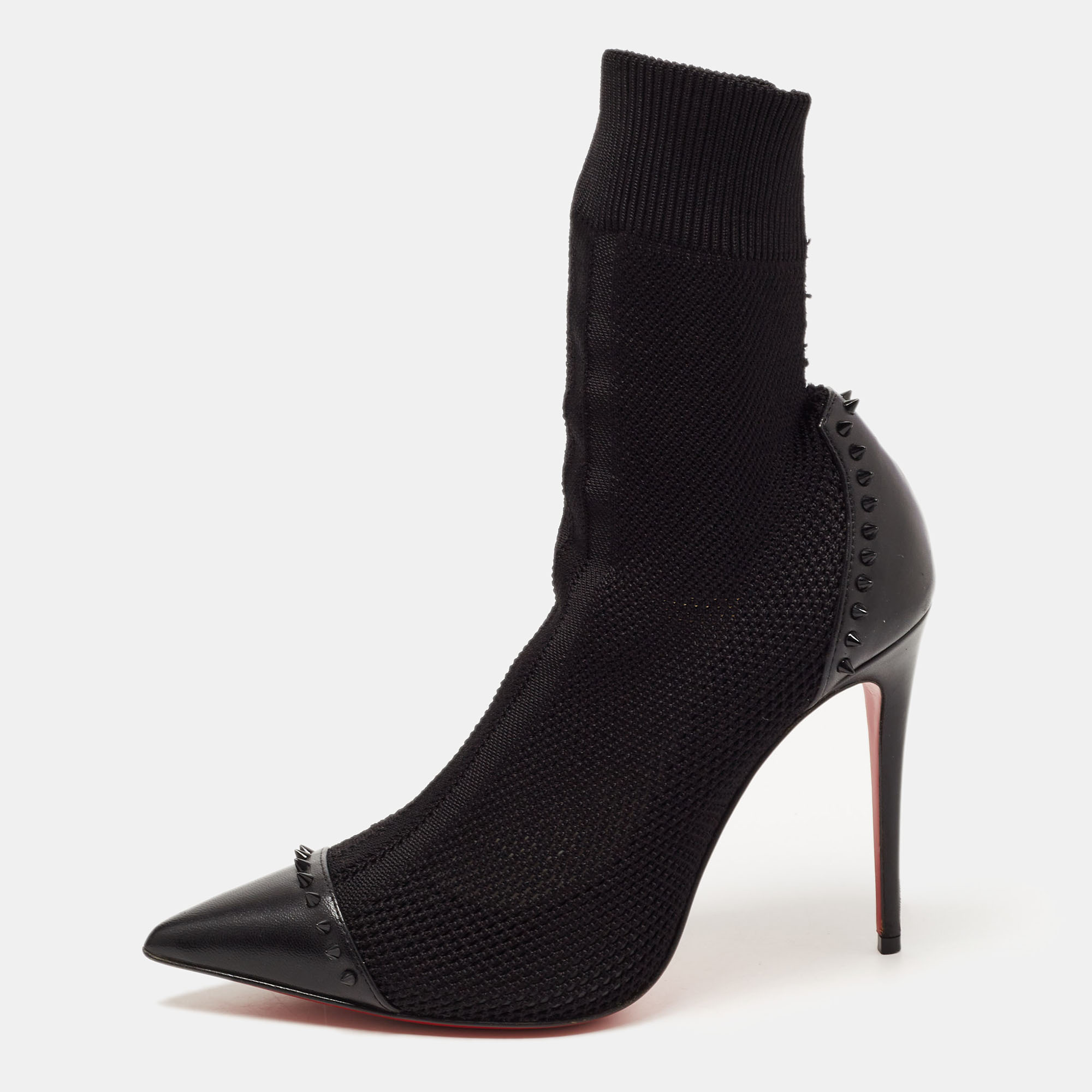 Christian Louboutin Black Knit Fabric And Leather Dovi Dova Sock Booties Size 38