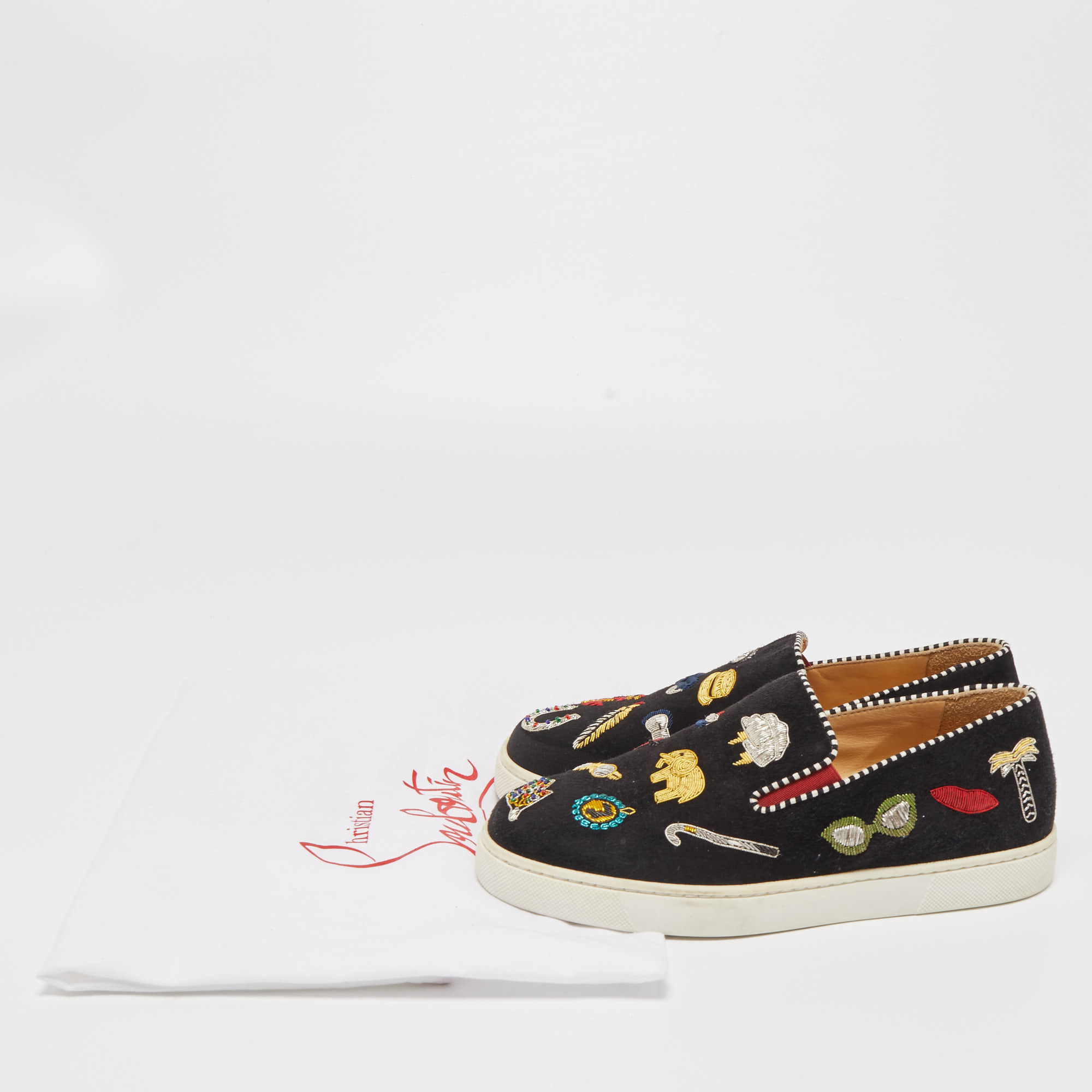 Christian Louboutin Black Suede Pik N Luck Sneakers Size 35