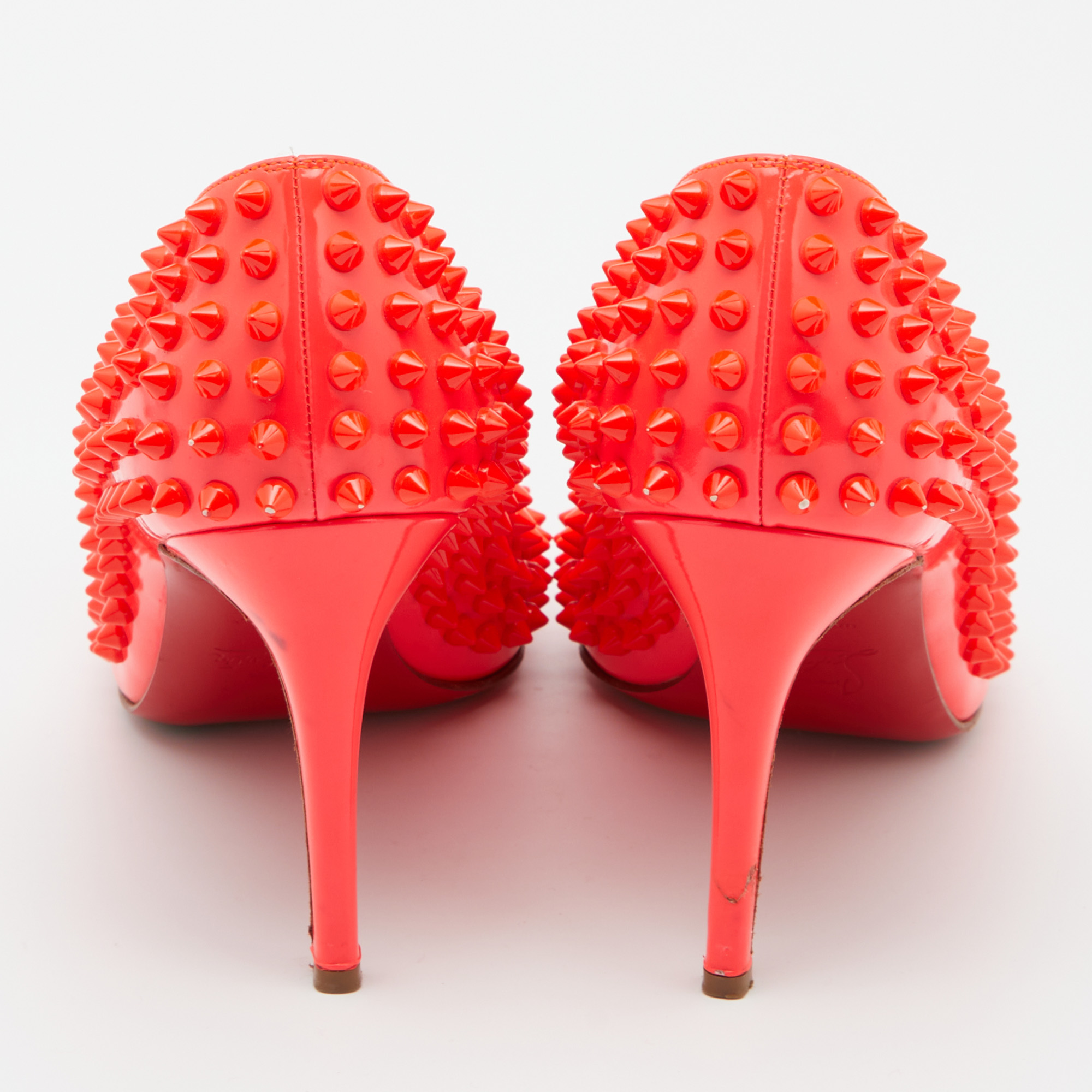 Christian Louboutin Orange Patent Leather Pigalle Spikes Pumps Size 40