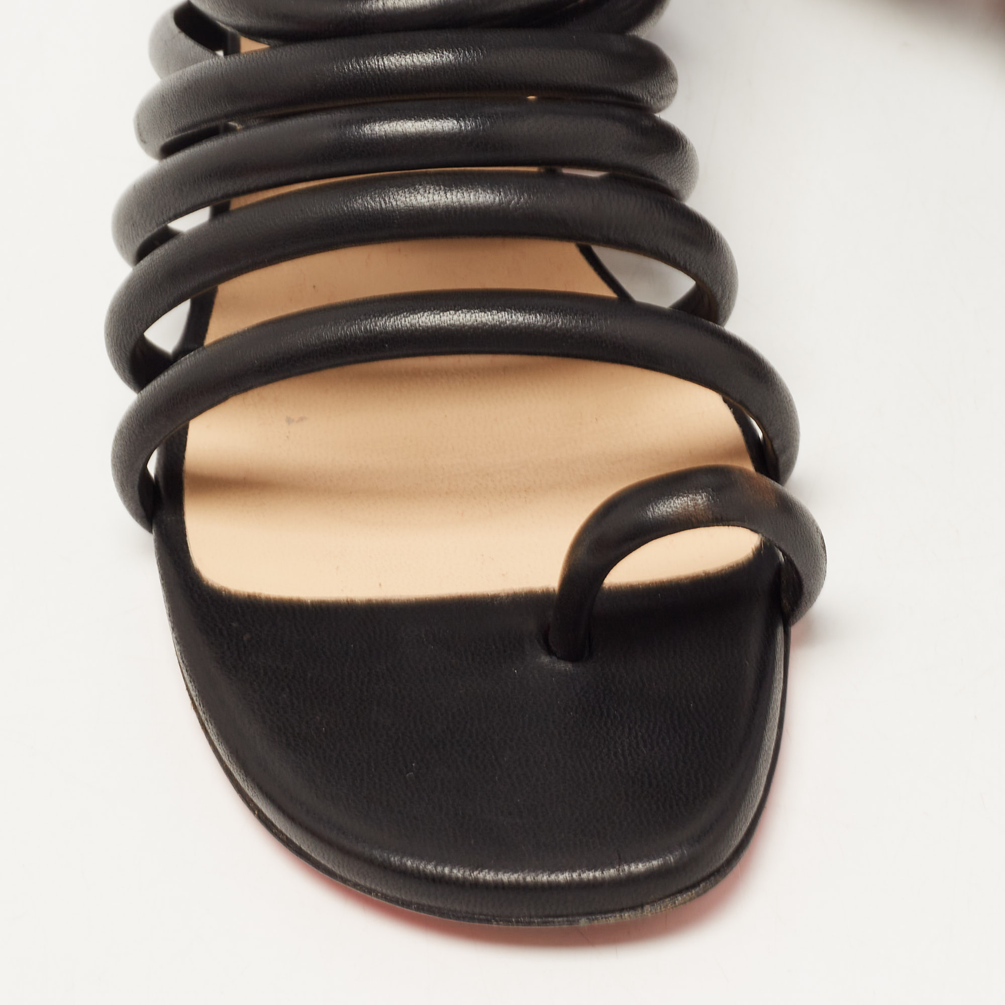 Christian Louboutin Black Leather Catchetta Flat Sandals Size 37