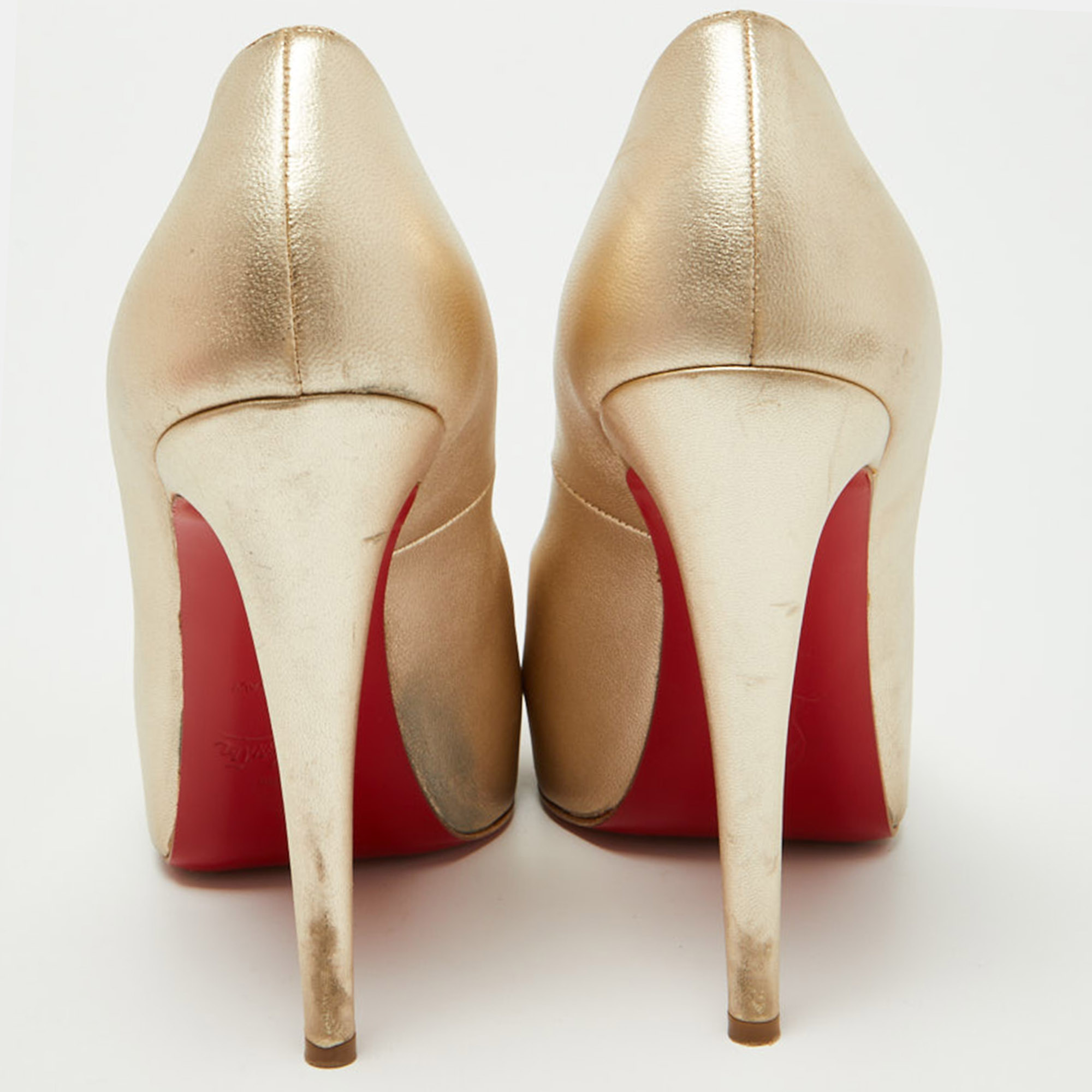Christian Louboutin Gold Leather Very Prive Pumps Size 38.5