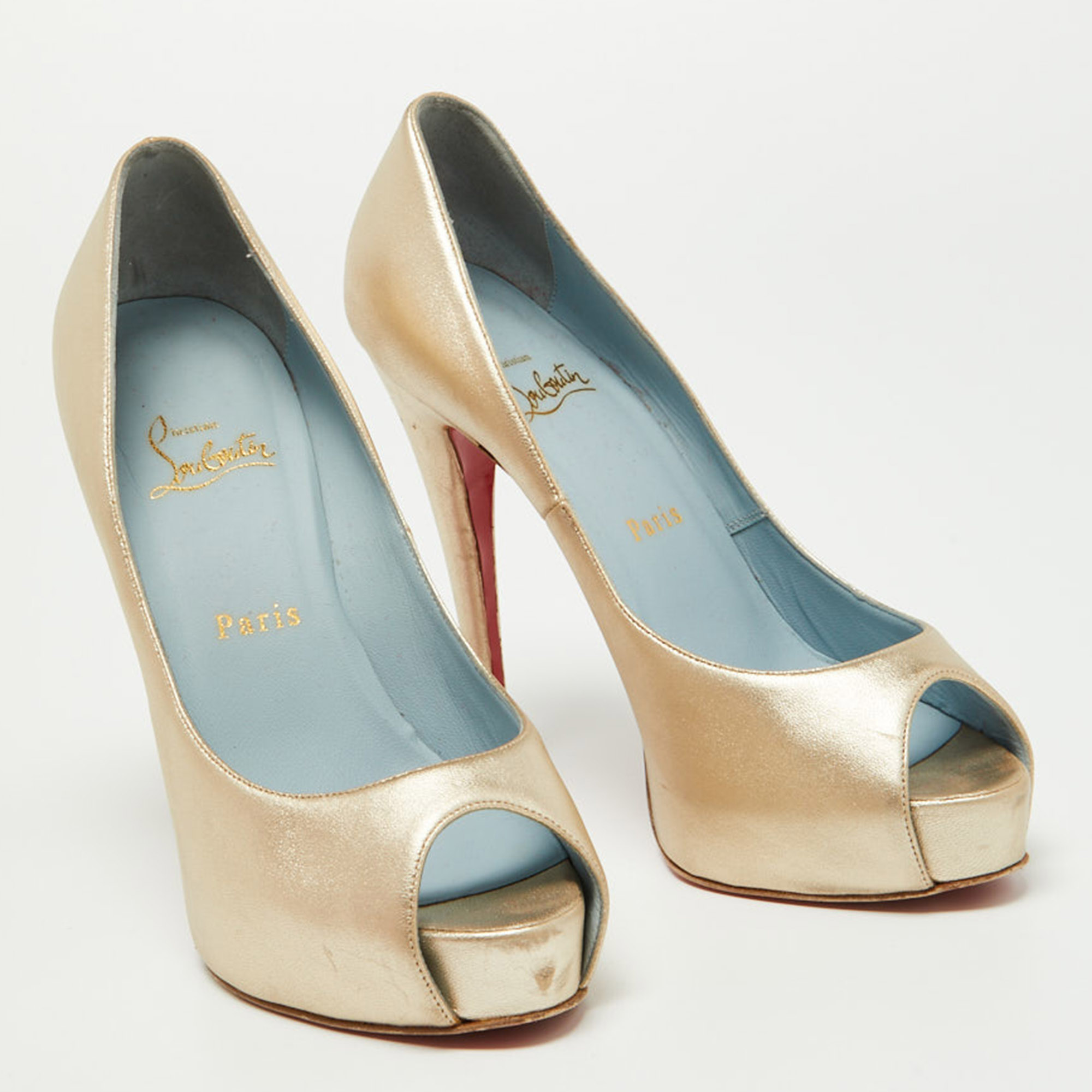Christian Louboutin Gold Leather Very Prive Pumps Size 38.5