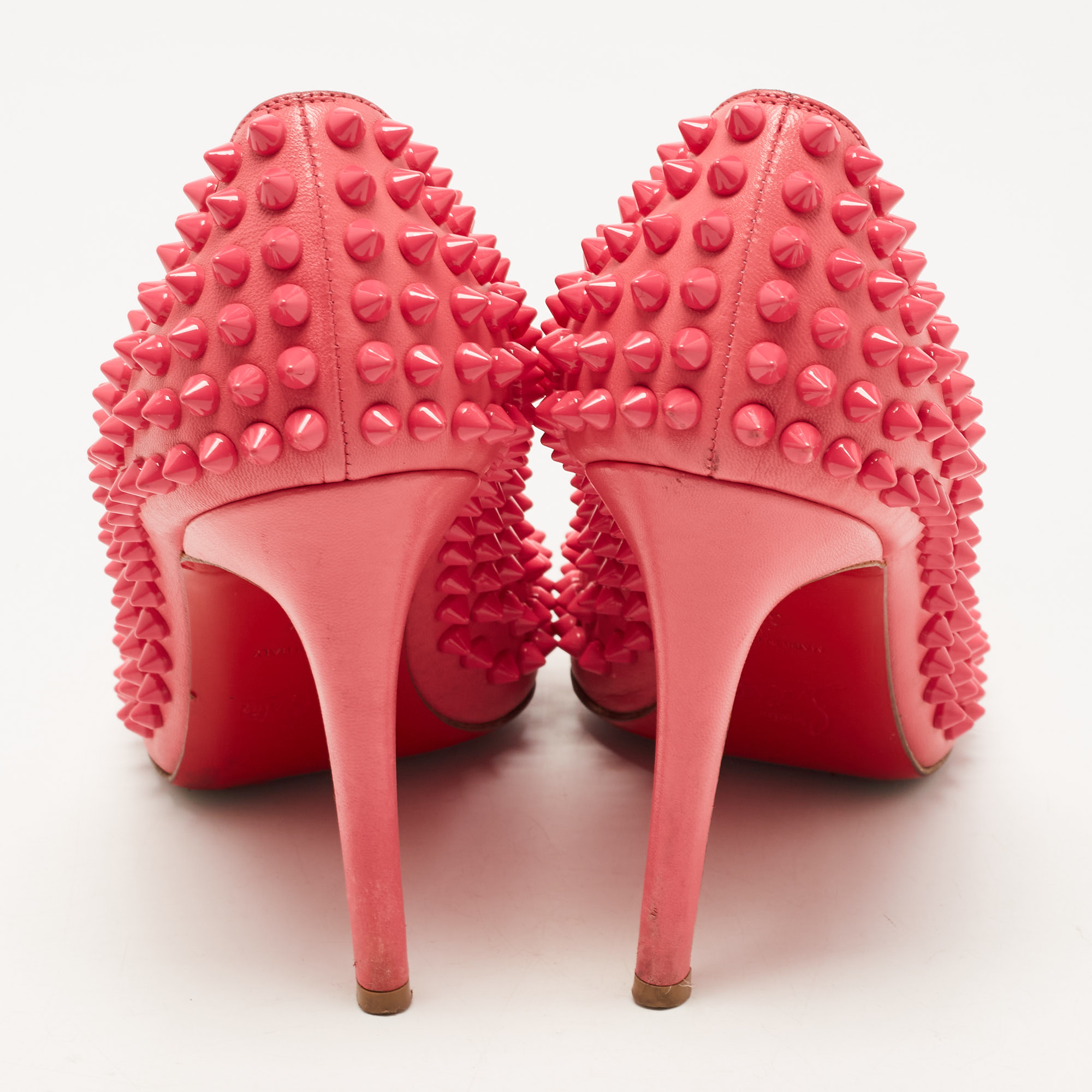Christian Louboutin Pink Leather Pigalle Spikes Pumps Size 37
