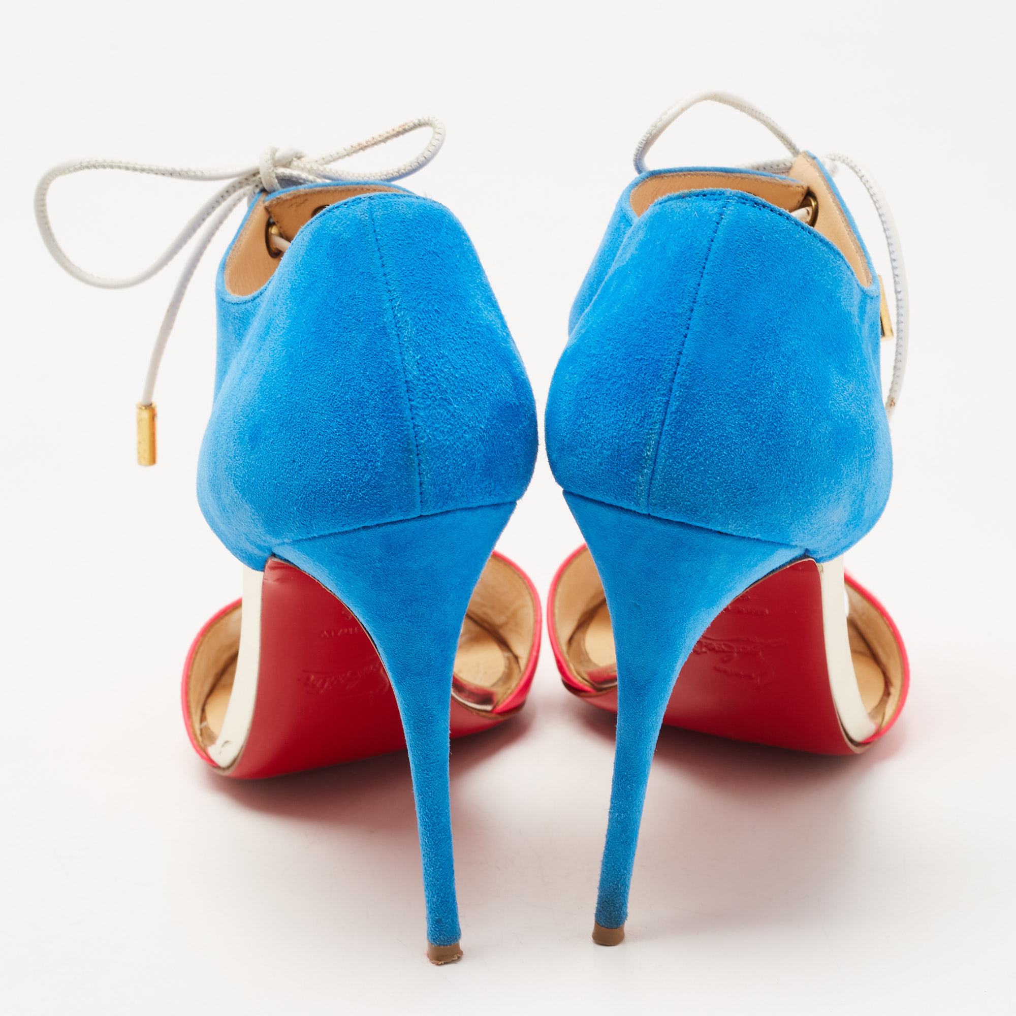 Christian Louboutin Pink/Blue Leather And Suede Mayerling Sandals Size 38.5