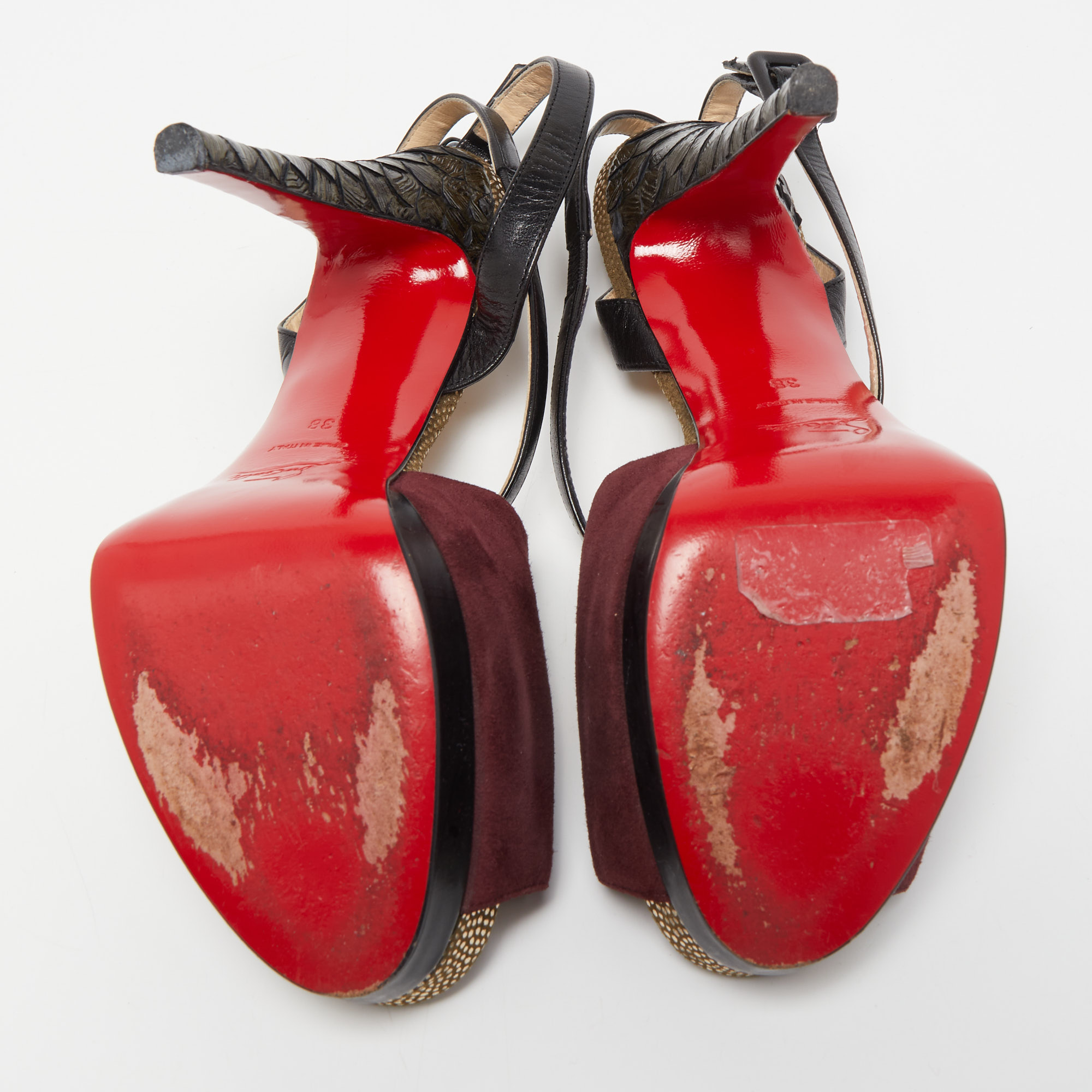 Christian Louboutin  Python And Suede Crisscross Platform Peep Toe Sandals Size 38