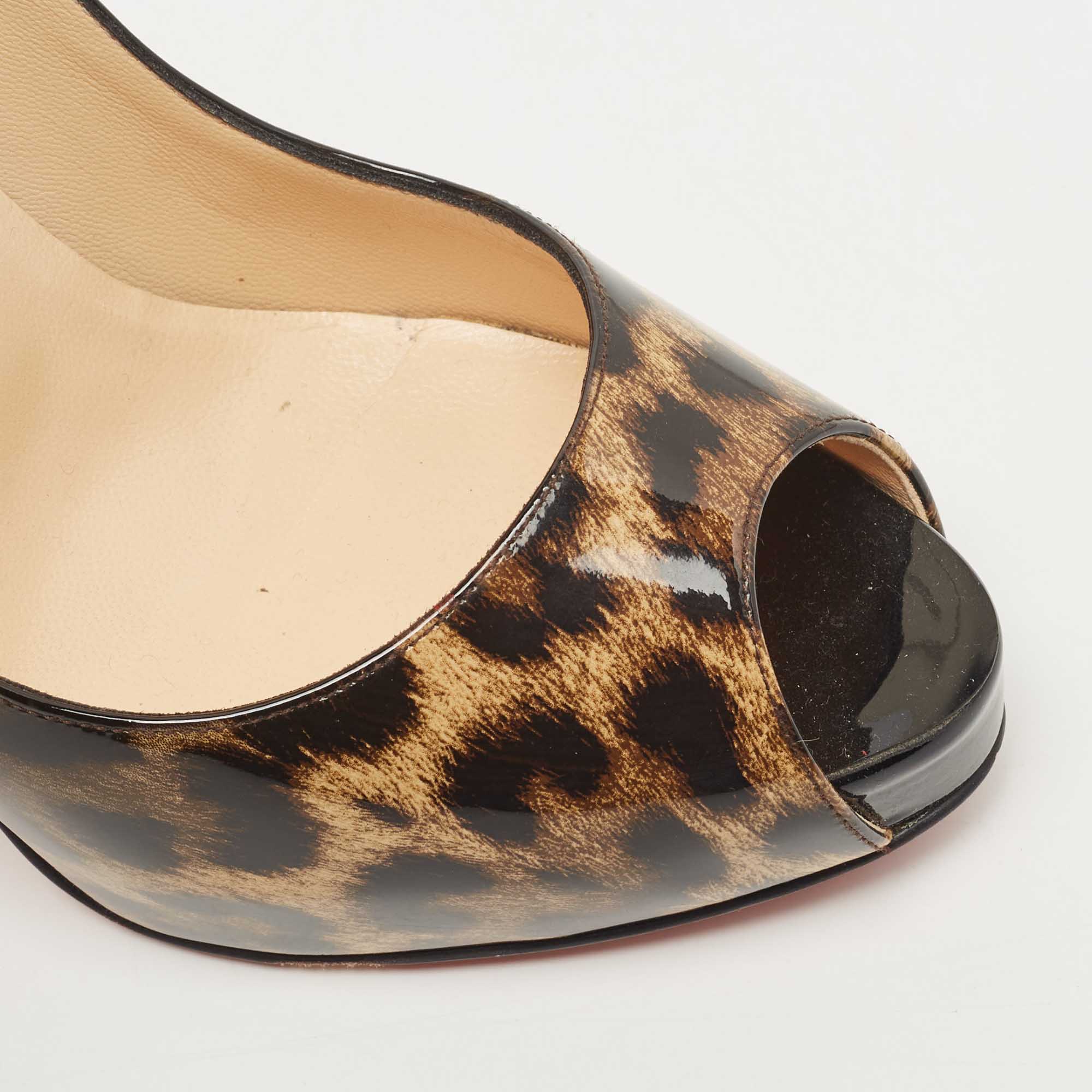 Christian Louboutin Black/Brown Leopard Print Ombre Patent Leather Peep Toe Pumps Size 40